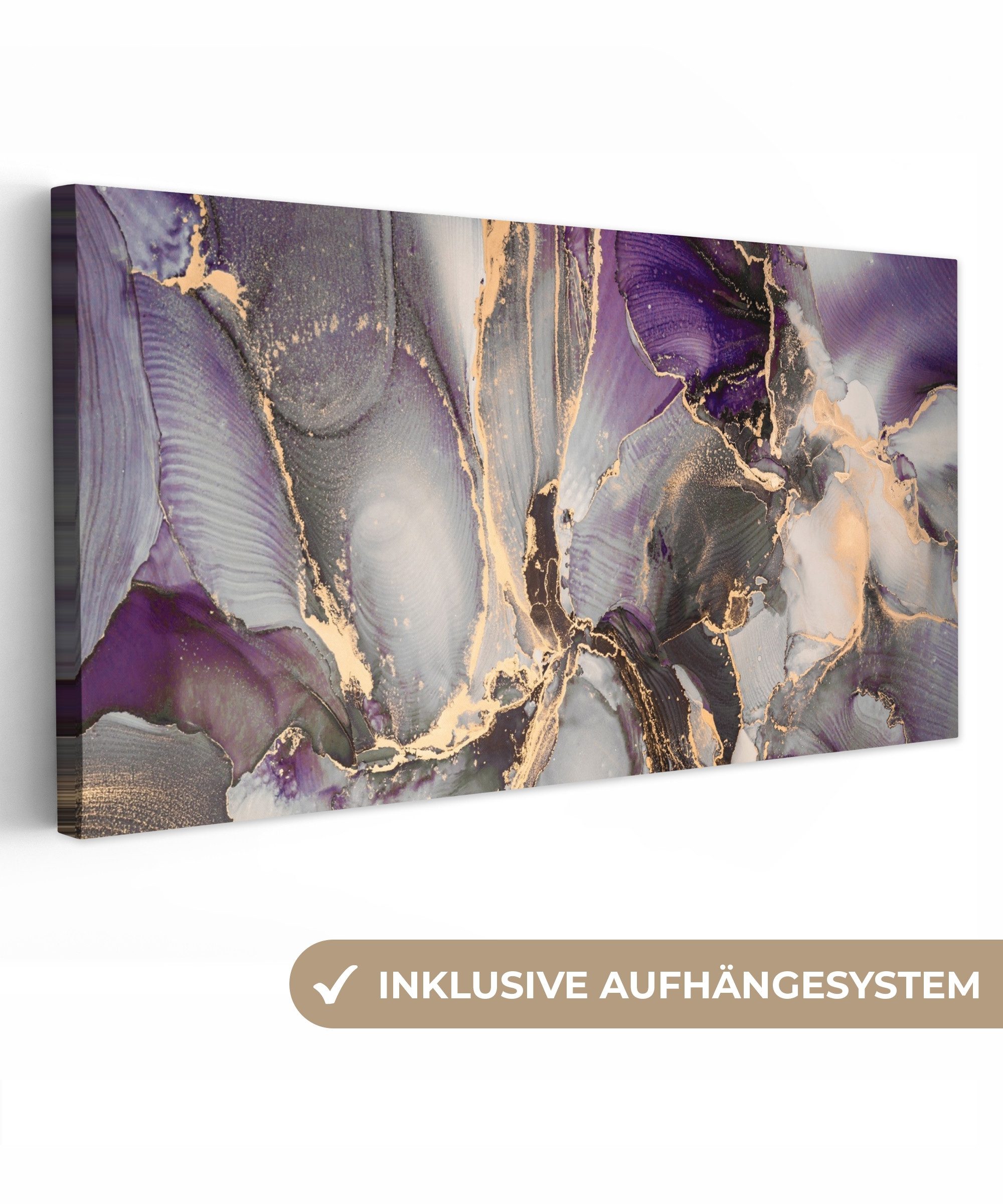 OneMillionCanvasses® Leinwandbild Panorama Gold - Lila - Marmor, Fotodruck günstig online kaufen
