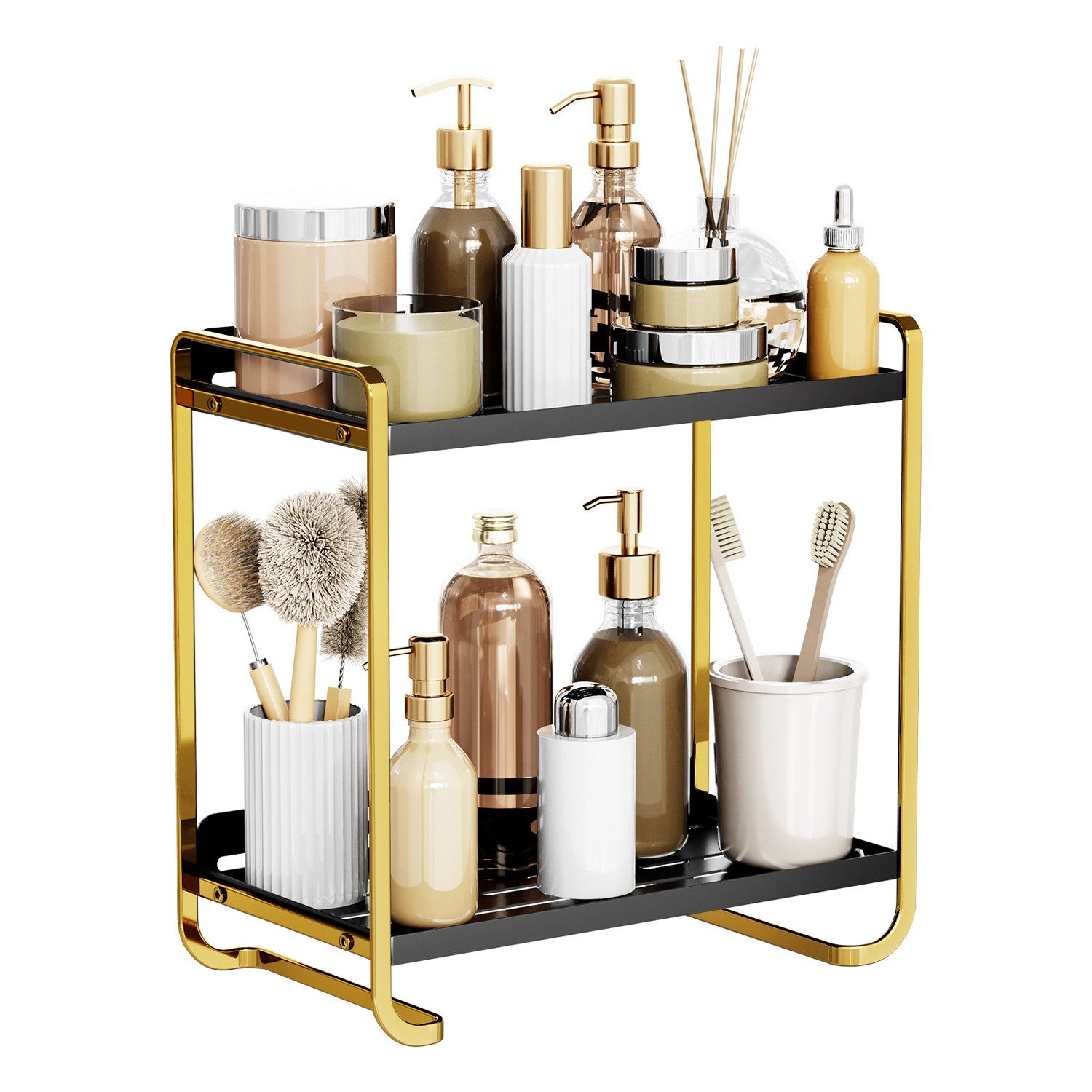 OSTWOLKE Make-Up Organizer für Schminktisch, 2-Stöckiger Badezimmer-Arbeitsplatten, Kosmetik-Aufbewahrungsregal, für Schlafzimmer