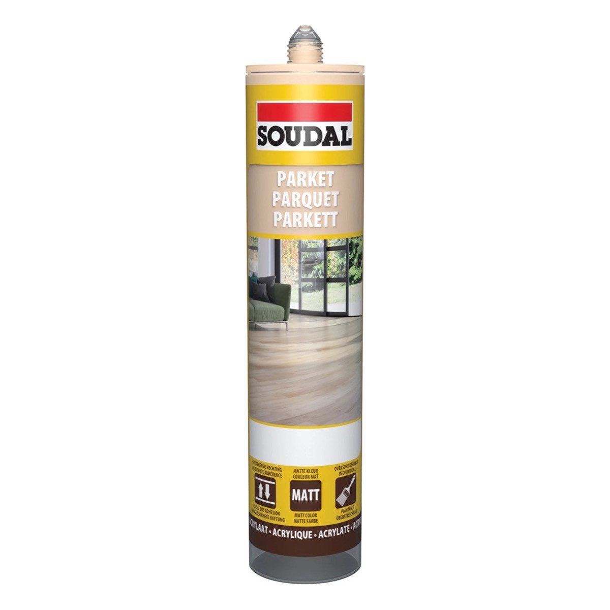 SOUDAL Dichtstoff Parkett Acryl - für Parkett Laminat Kork und Sockelleisten - 290ml, Acrylatdispersion, Gebrauchsfertig, Parkett Dichtstoff – schleifbar & überlackierbar - Eiche