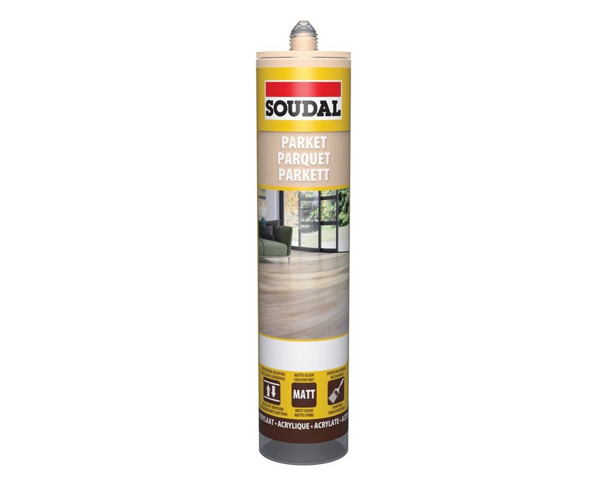 SOUDAL Dichtstoff Parkett Acryl - für Parkett Laminat Kork und Sockelleisten - 290ml, Acrylatdispersion, Gebrauchsfertig, Parkett Dichtstoff – schleifbar & überlackierbar - Eiche