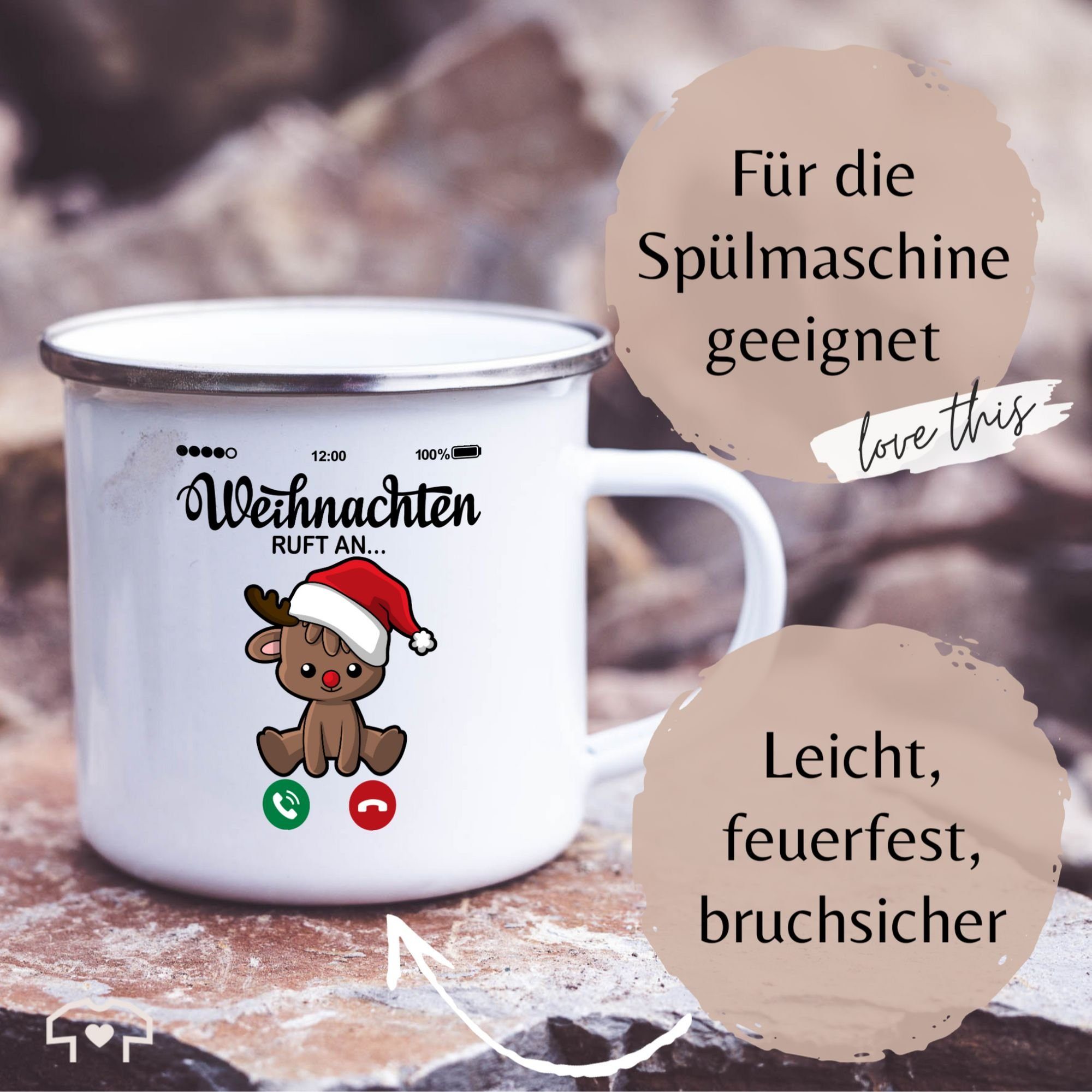 an Silber mit Weihnachten Tasse Rentier, Weiß Shirtracer süßem ruft Weihnachtstasse Stahlblech, 2