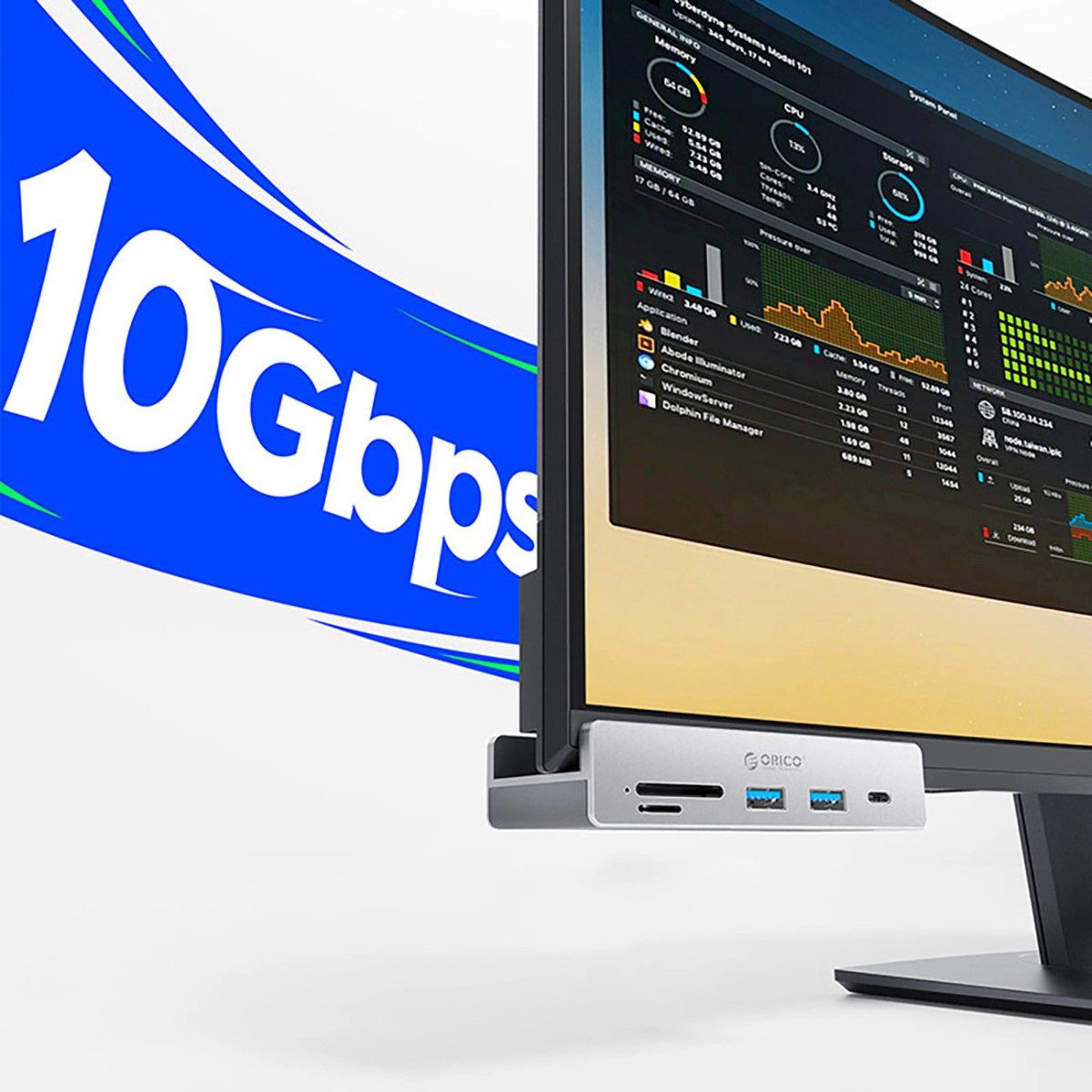 ORICO USB-Verteiler MH5PC Hub Klemmmontage USB-C / 2x USB-A 3.2 + 1x USB-C 3.2 + 1x SD&TF (Einzelgerät, Einzelgerät), Aluminiumgehäuse, bis zu 10 Gbit/s, Multisystemkompatibel