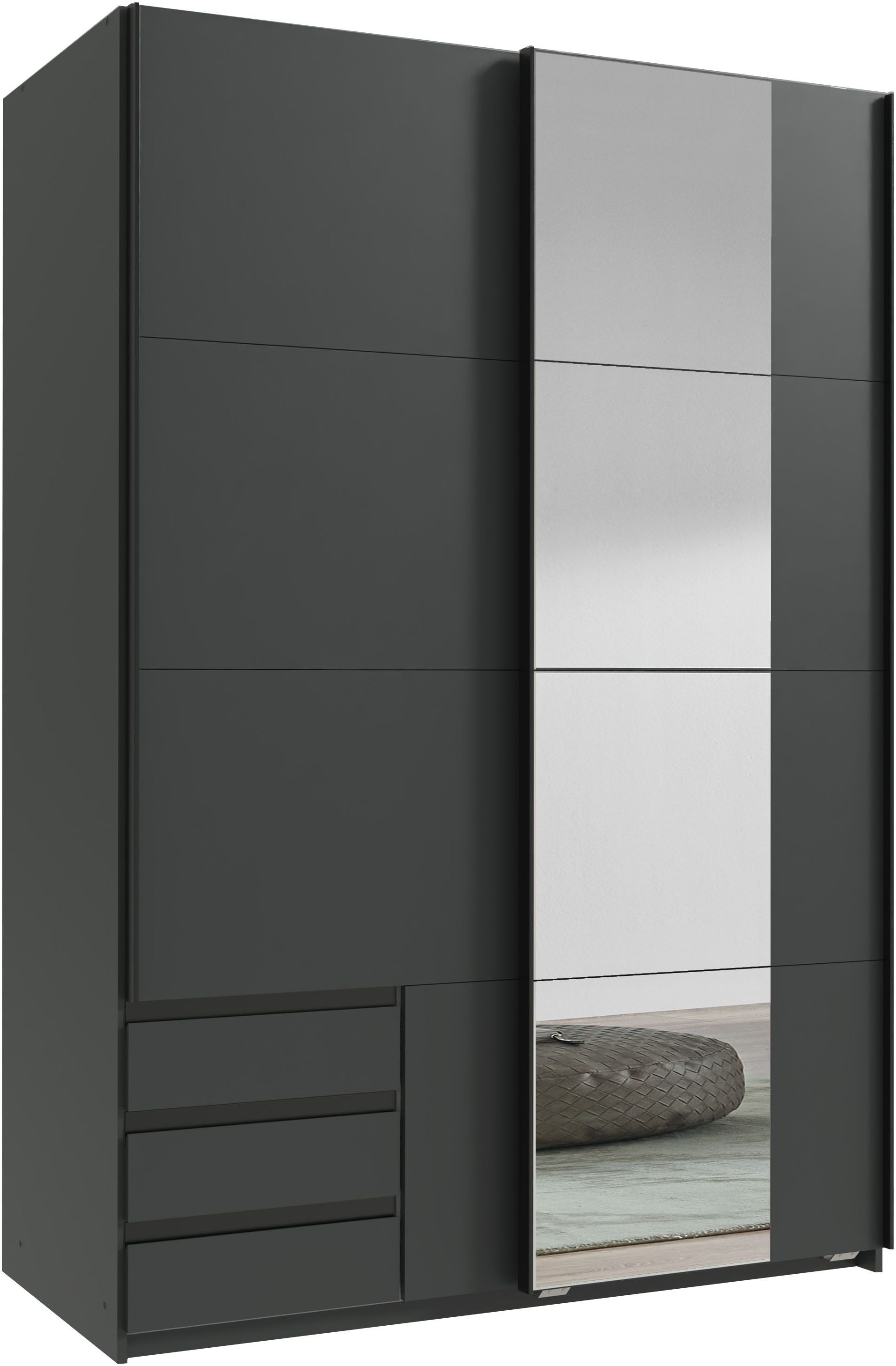 Schwebetürenschrank Emden moderner Kleiderschrank mit Spiegel und Schubladen BESTSELLER