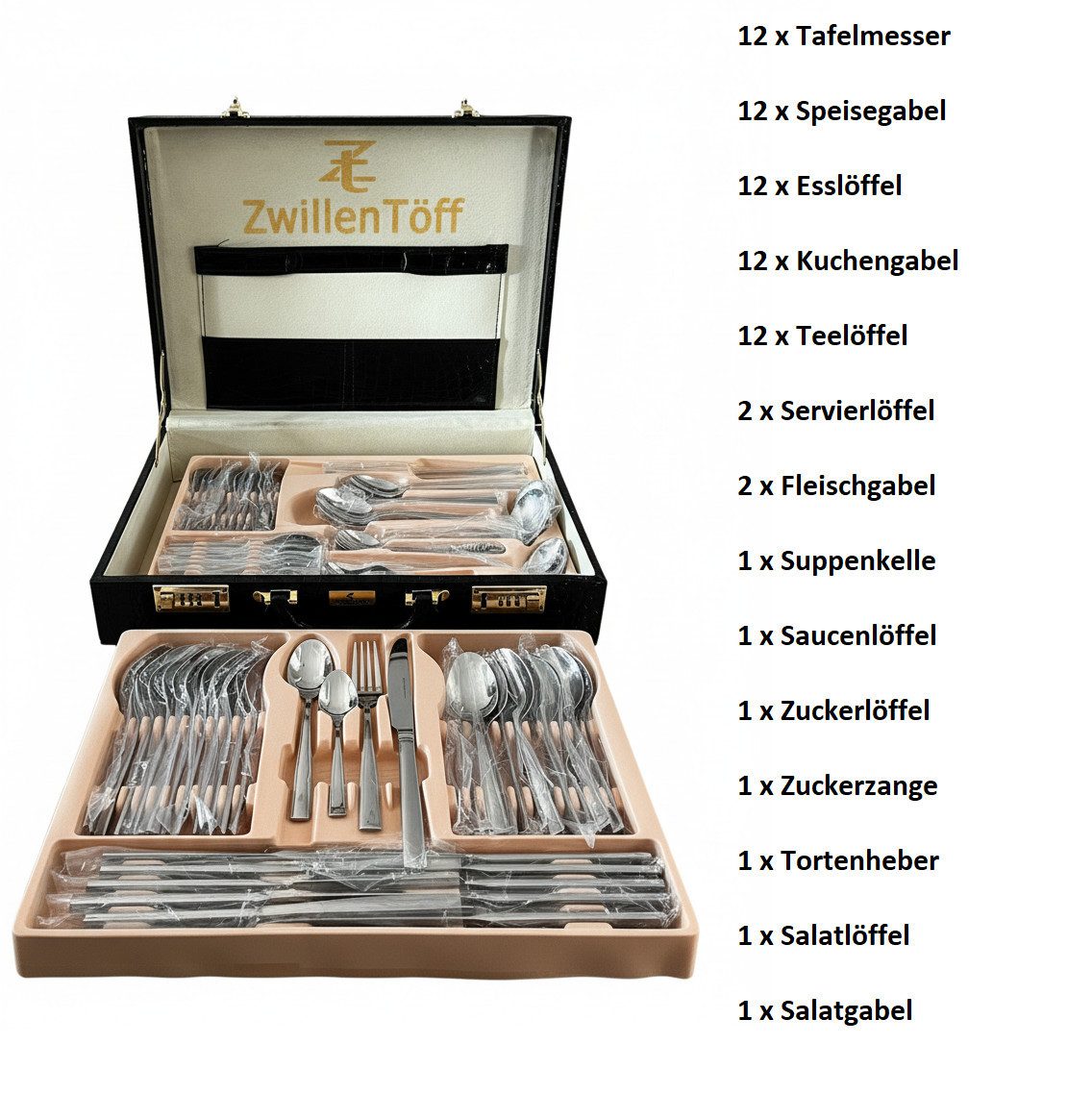Zilner Besteck-Set 72-teiliges Besteckset Hochwertiger Edelstahl 18/10 Glänzend & Elegant (72-tlg), 12 Personen, Edelstahl 18/10
