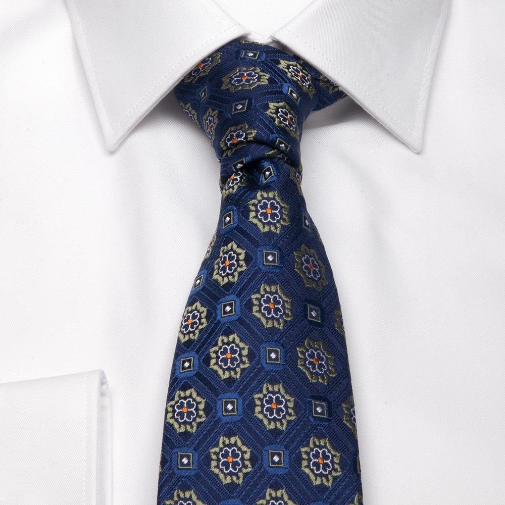 BGENTS Krawatte Seiden-Jacquard Krawatte mit geometrischem Muster (8cm) Breit Dunkelblau/Olive