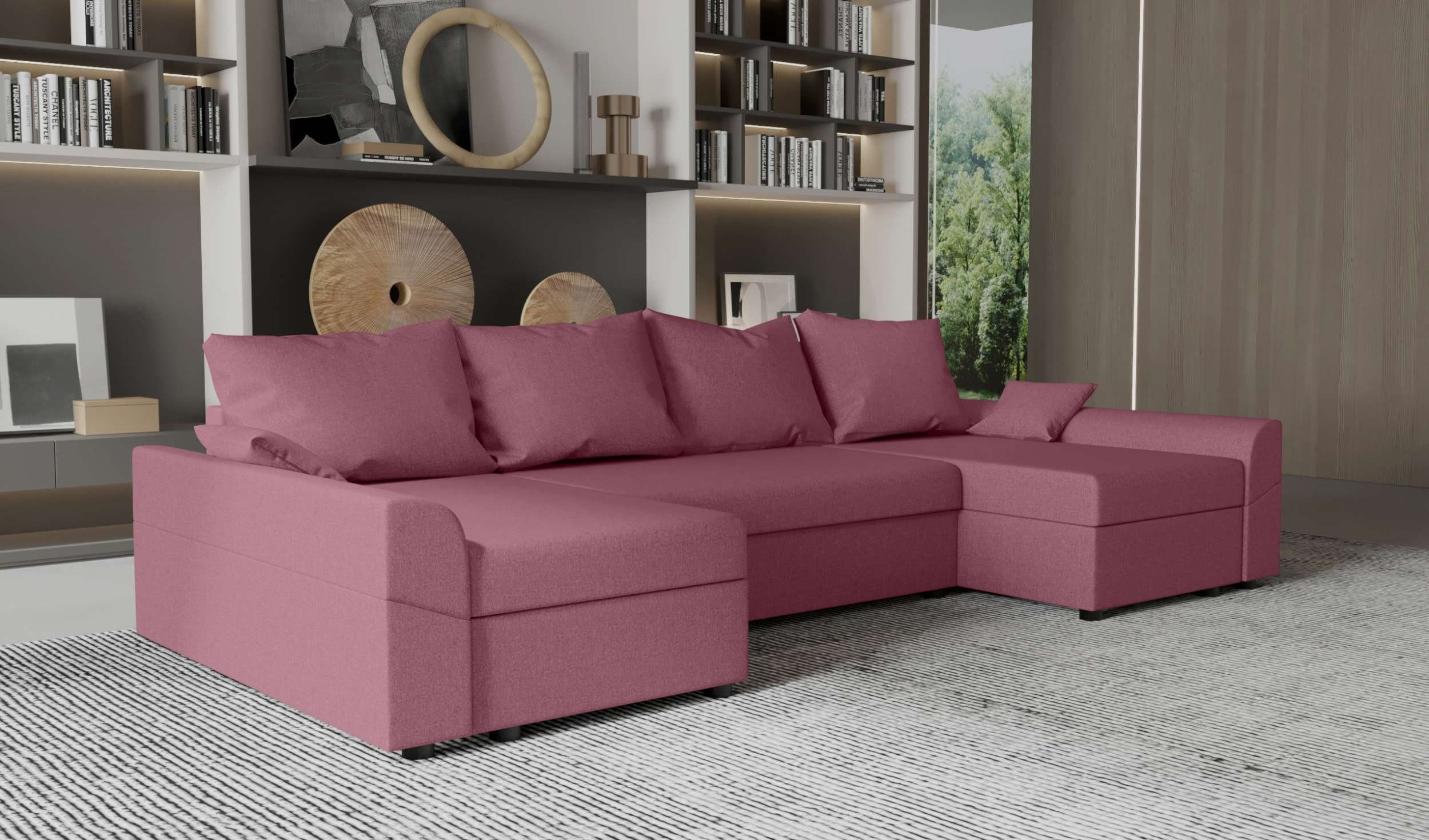 Stylefy Carolina, Bettfunktion, Eckcouch, U-Form, Wohnlandschaft mit Sitzkomfort, mit Bettkasten, Sofa, Design Modern