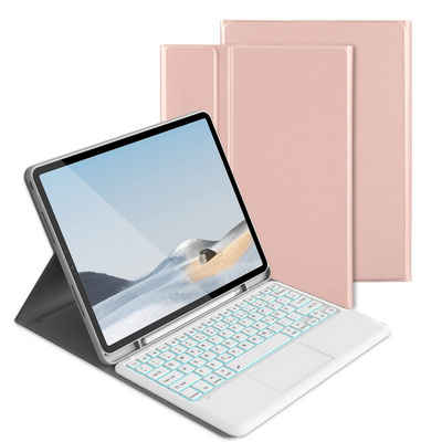 Tisoutec Tastatur Hülle für iPad Pro 12.9 mit Touchpad 2022/2021/2020/2018 Tablet-Tastatur (Kabellose Beleuchtete QWERTZ Tastatur für iPad 12.9(6/5/4/3.Generation)