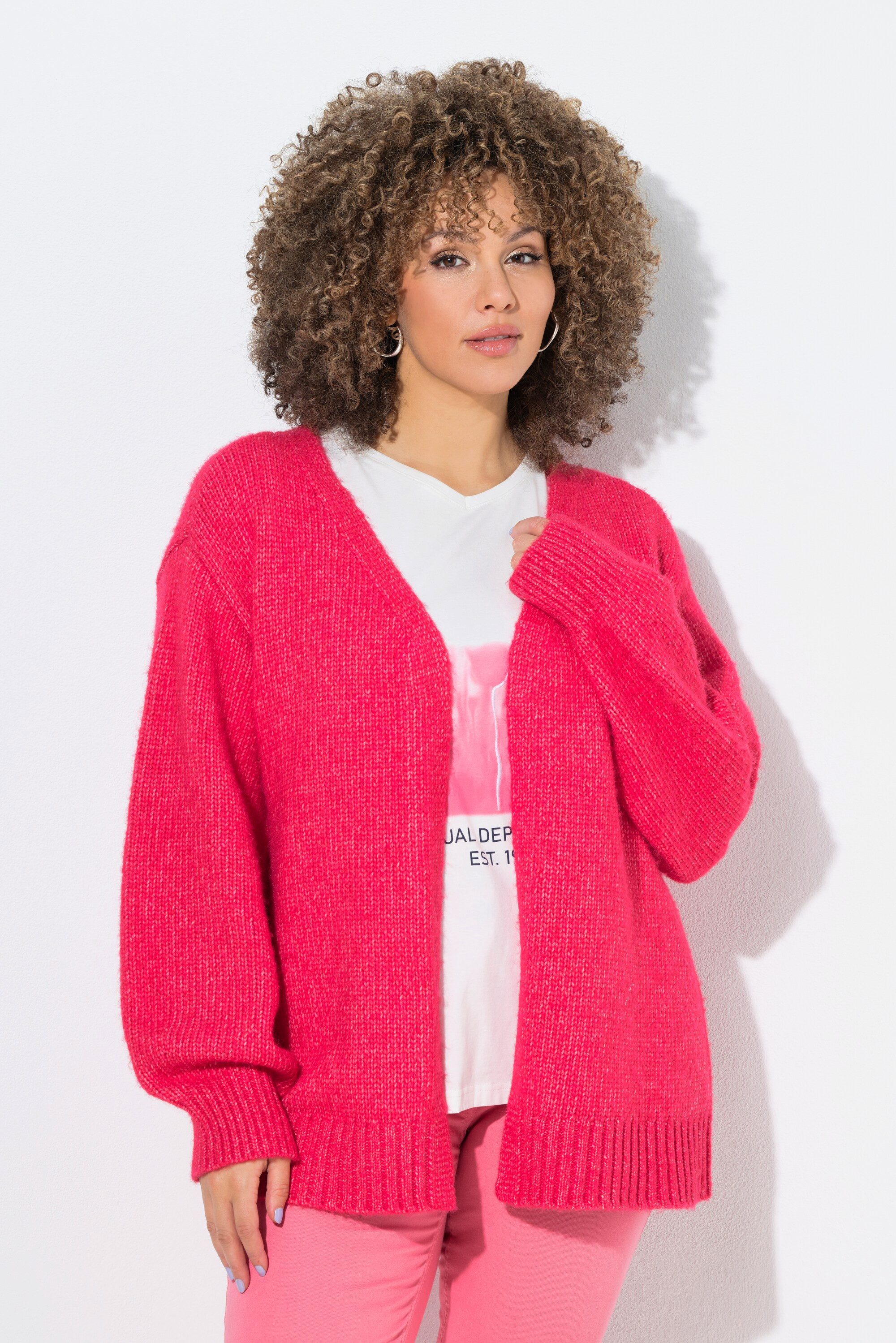 Ulla Popken Strickjacke Strickjacke offene Form Langarm recycelt