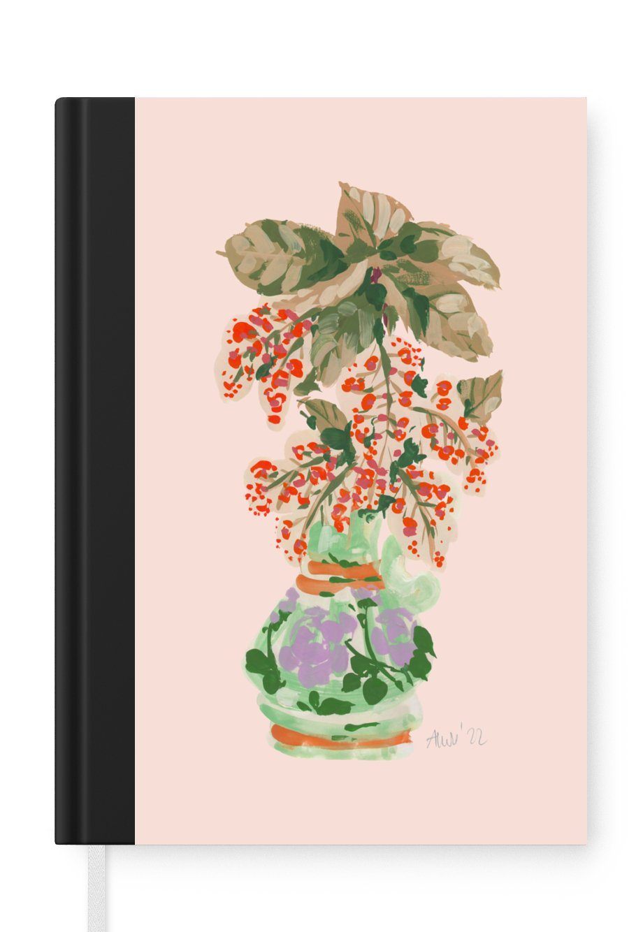 MuchoWow Notizbuch Blumen - Vase - Pflanzen - Pastell, Journal, Merkzettel, Tagebuch, Notizheft, A5, 98 Seiten, Haushaltsbuch
