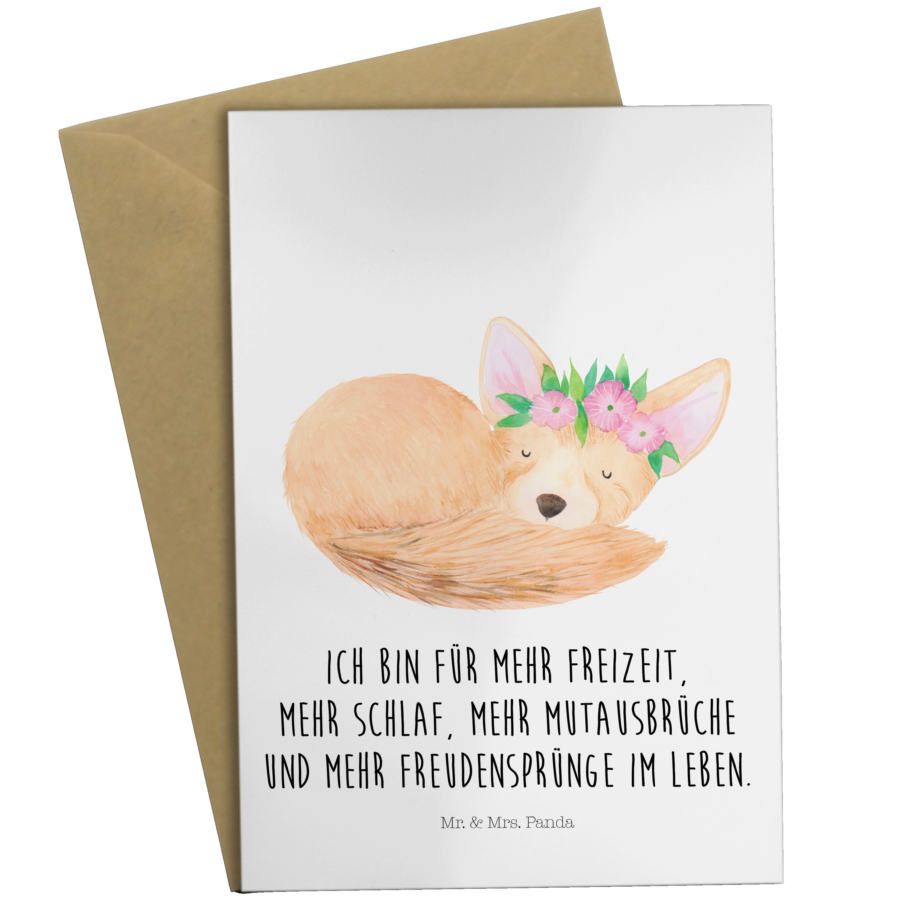 Weiß Wüstenfuchs Grußkarte Panda - Geschenk, Einladungskarte, H - Afrika, & Blumenkranz Mr. Mrs.