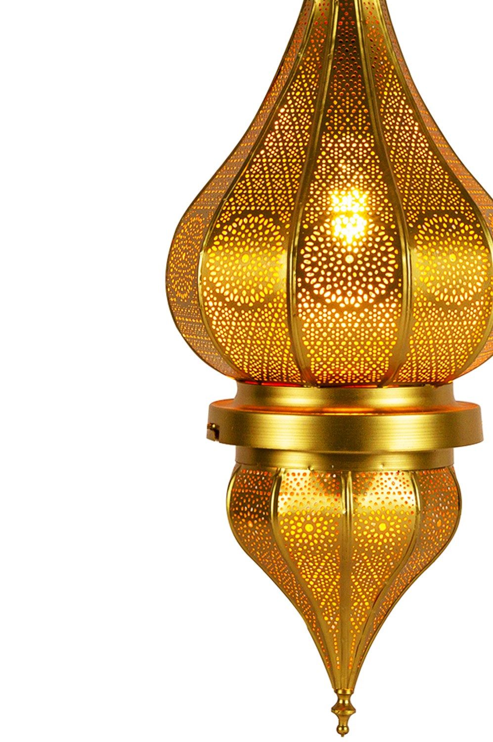 Marrakesch Orient & Mediterran Interior Pendelleuchte Orientalische Hängeleuchte Fayna handgemacht aus Metall in Gold 55 cm, ohne Leuchtmittel, Handarbeit