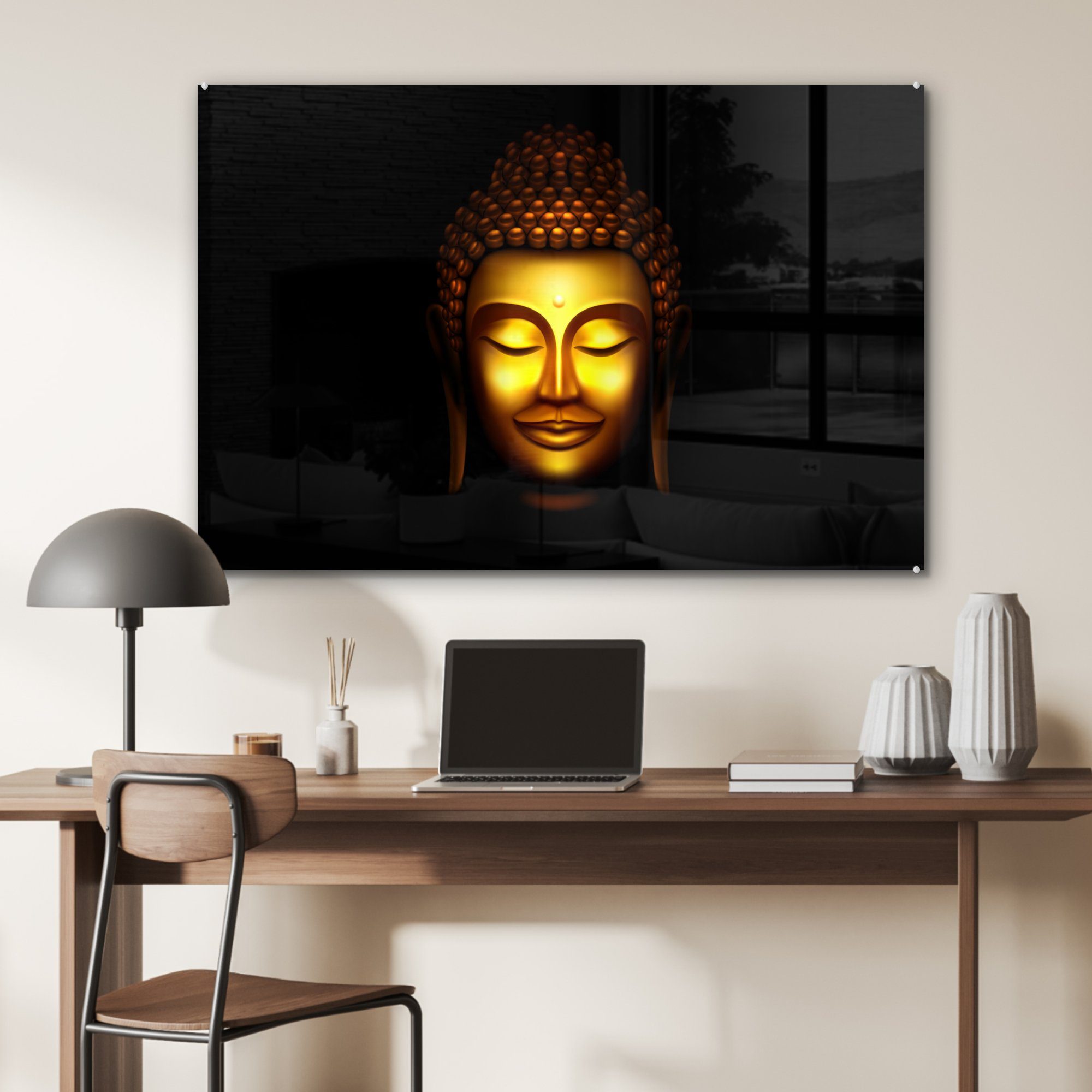 MuchoWow Acrylglasbild Buddha - & (1 Gold - Acrylglasbilder Schwarz, Schlafzimmer St), Wohnzimmer