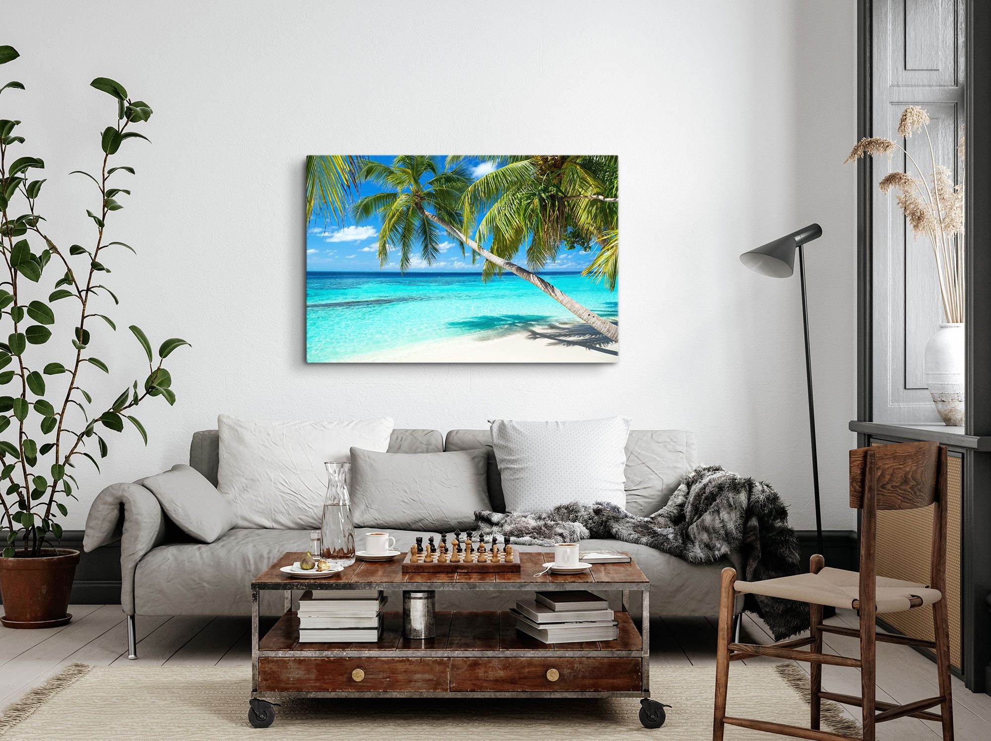 Sinus Art Leinwandbild 120x80cm Wandbild auf Leinwand Palmen Sonnenschein Insel Karibik Somme, (1 St)