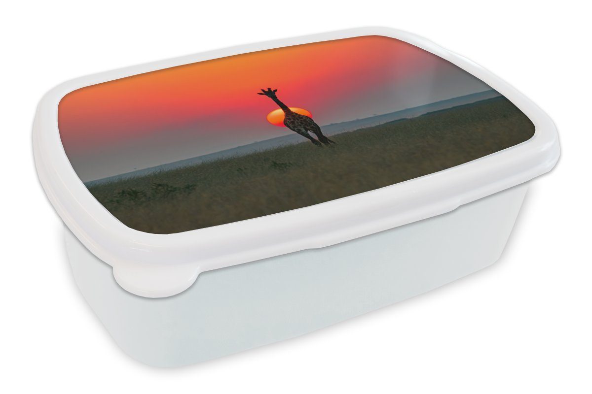 MuchoWow Lunchbox Giraffe - Sonne - Himmel, Kunststoff, (2-tlg), Brotbox für Kinder und Erwachsene, Brotdose, für Jungs und Mädchen weiß