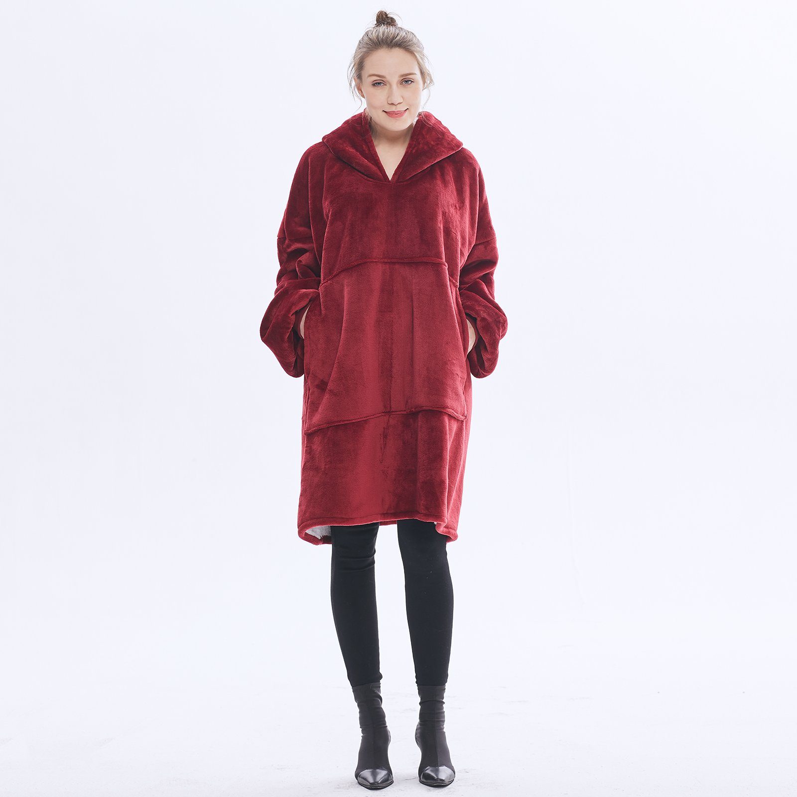 Wohndecke Übergroße Hoodie Fuzzy Blanket, Super weiche, Gemütliche warme, Sunicol, komfortable Riesen-Hoodie, Riesenpullover mit großer Fronttasche Rot