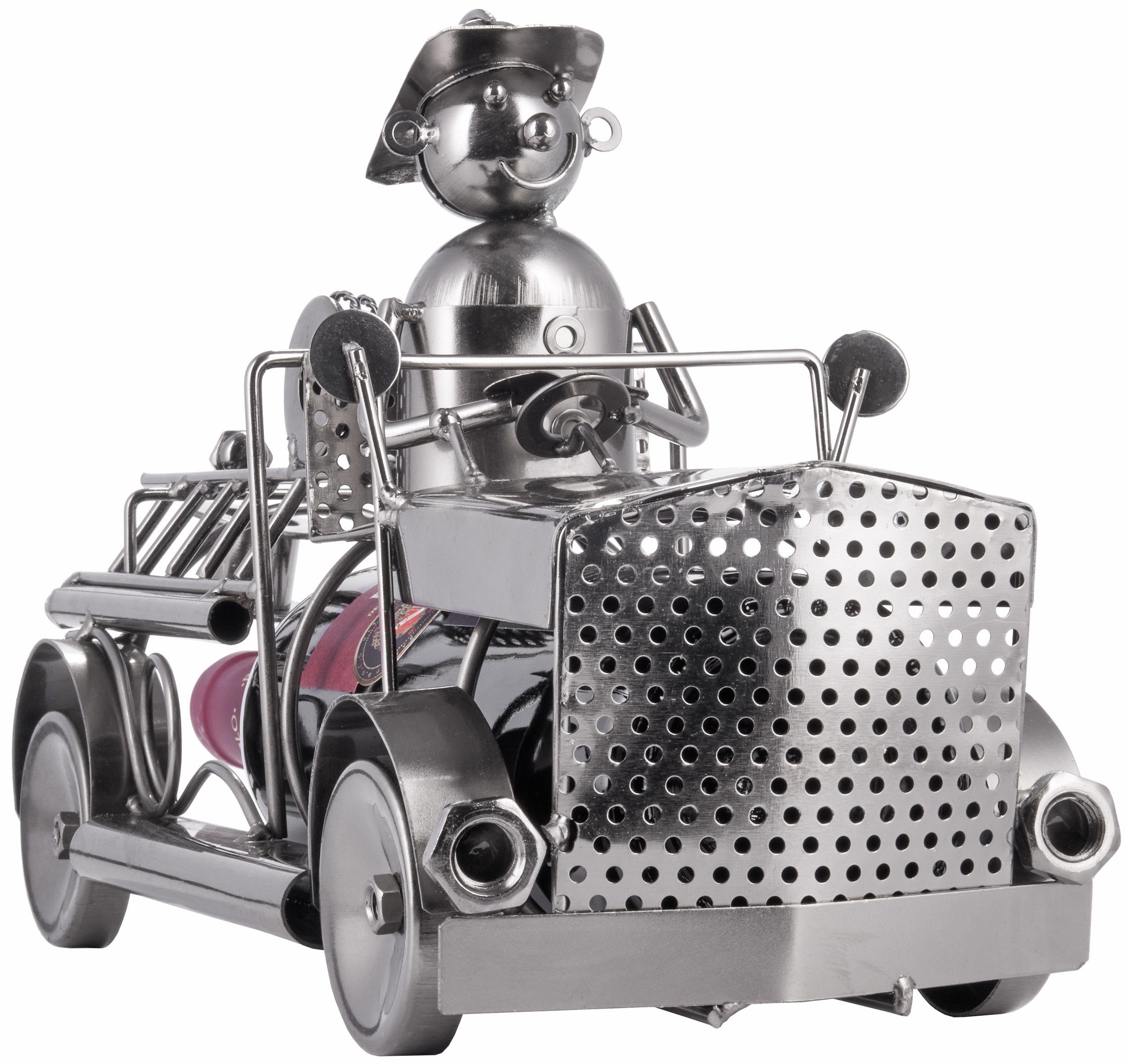 BRUBAKER Weinflaschenhalter Feuerwehrauto Flaschenhalter, (inklusive Grußkarte), Metall Skulptur, Wein Geschenk – Bild 2 von 5