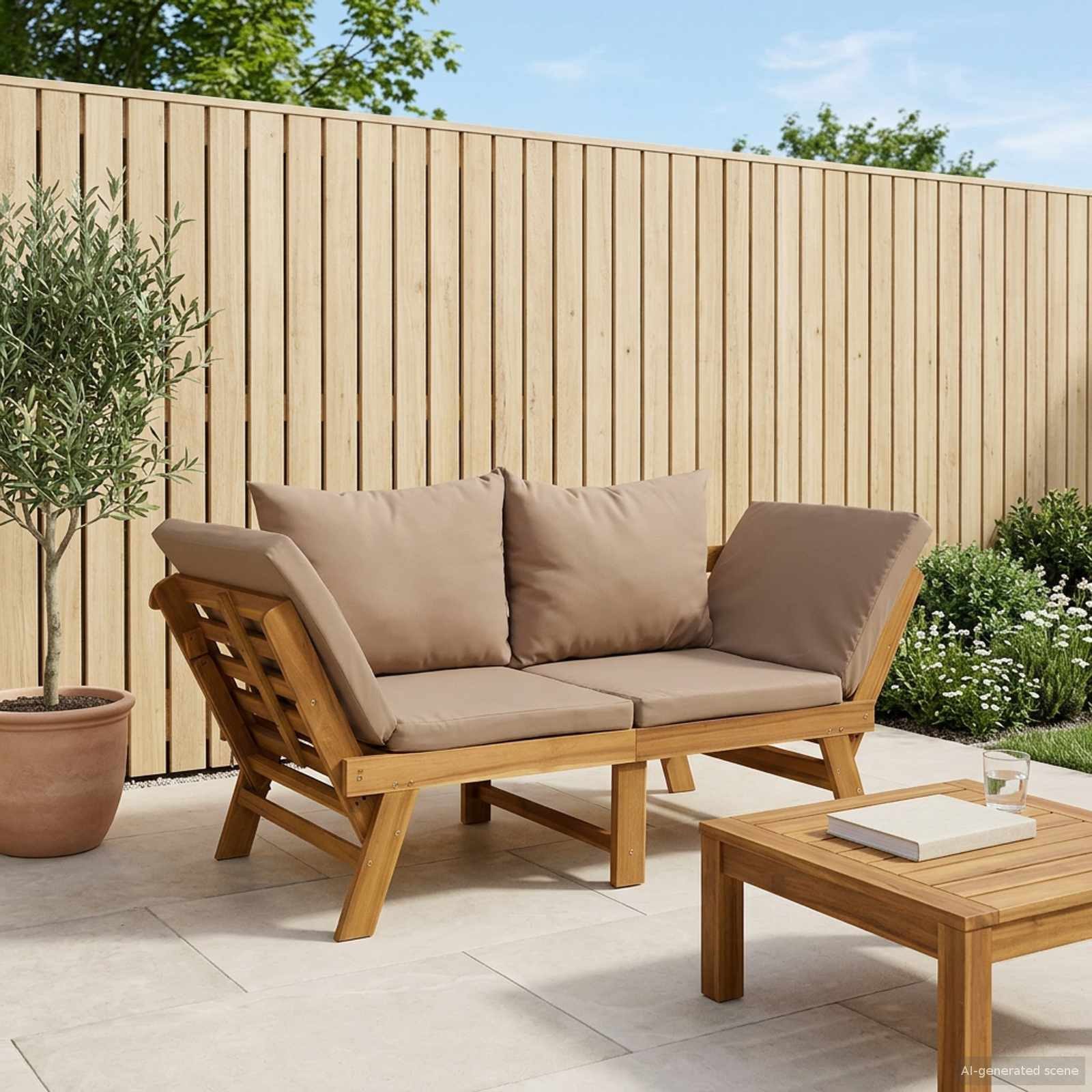 vidaXL Gartenbank 3-in-1 Gartenbank mit Kissen Massives nholz Natur (1-St)