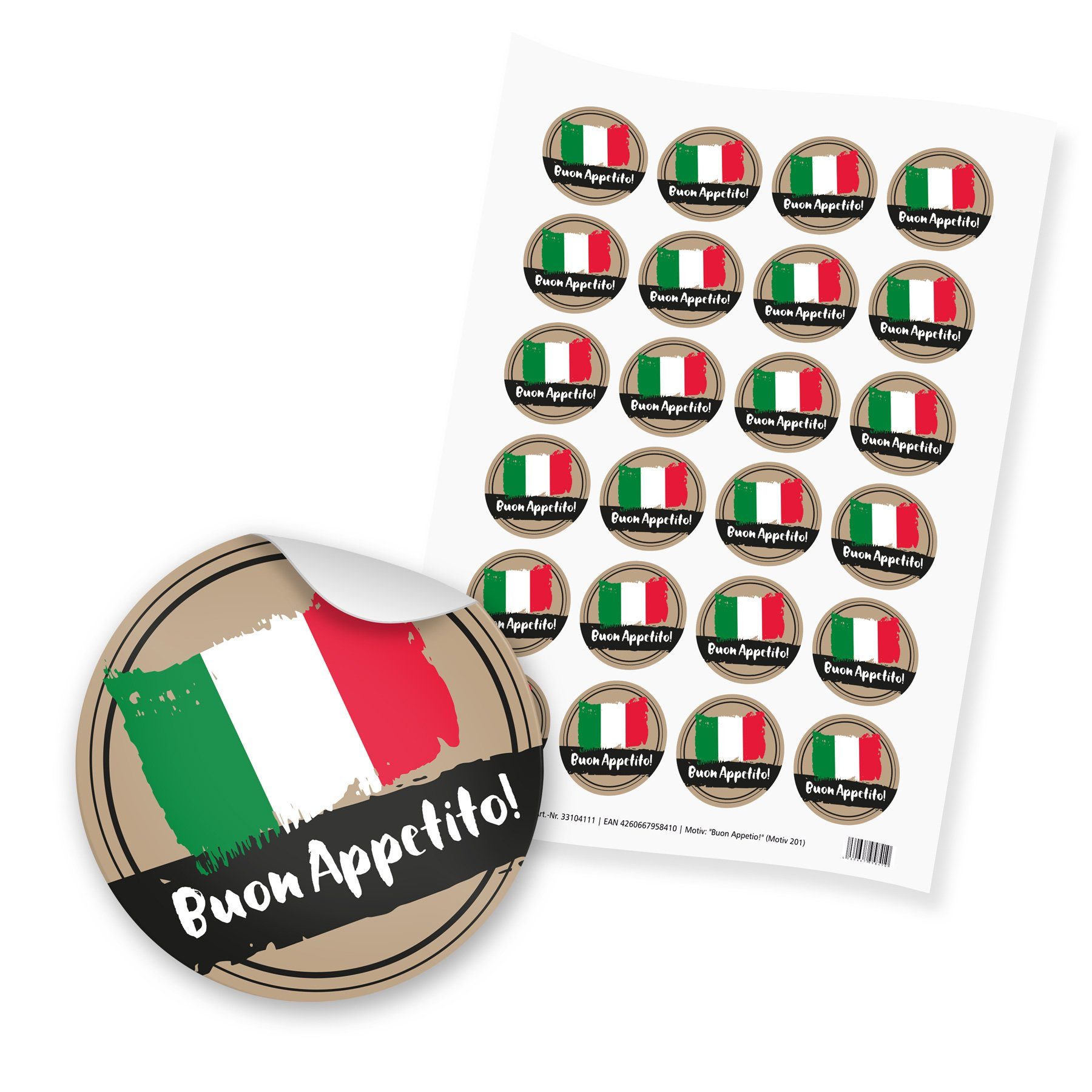 Aufkleber itenga 24x Sticker Buon Appetito! Italienisch Guten Appetit (Motiv 201