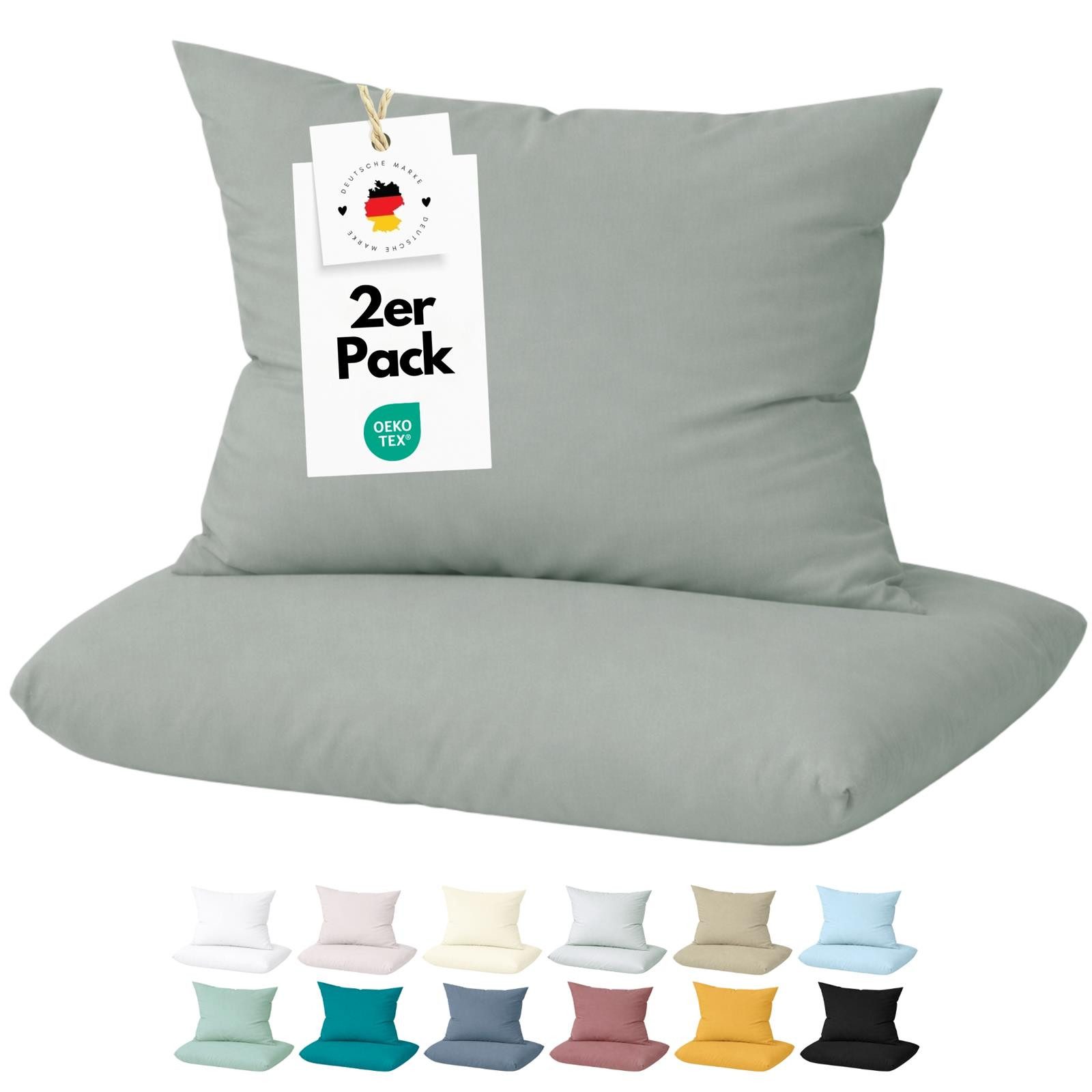 Carpe Sonno Kissenbezug 40 x 40 / 40 x 80 / 80 x 80 Kopfkissenbezug Kissenhülle Kissenbezug, (2 Stück), OEKO-TEX® - Mako Satin 100% Baumwolle - 2er Set 40x40 cm Dunkelgrau