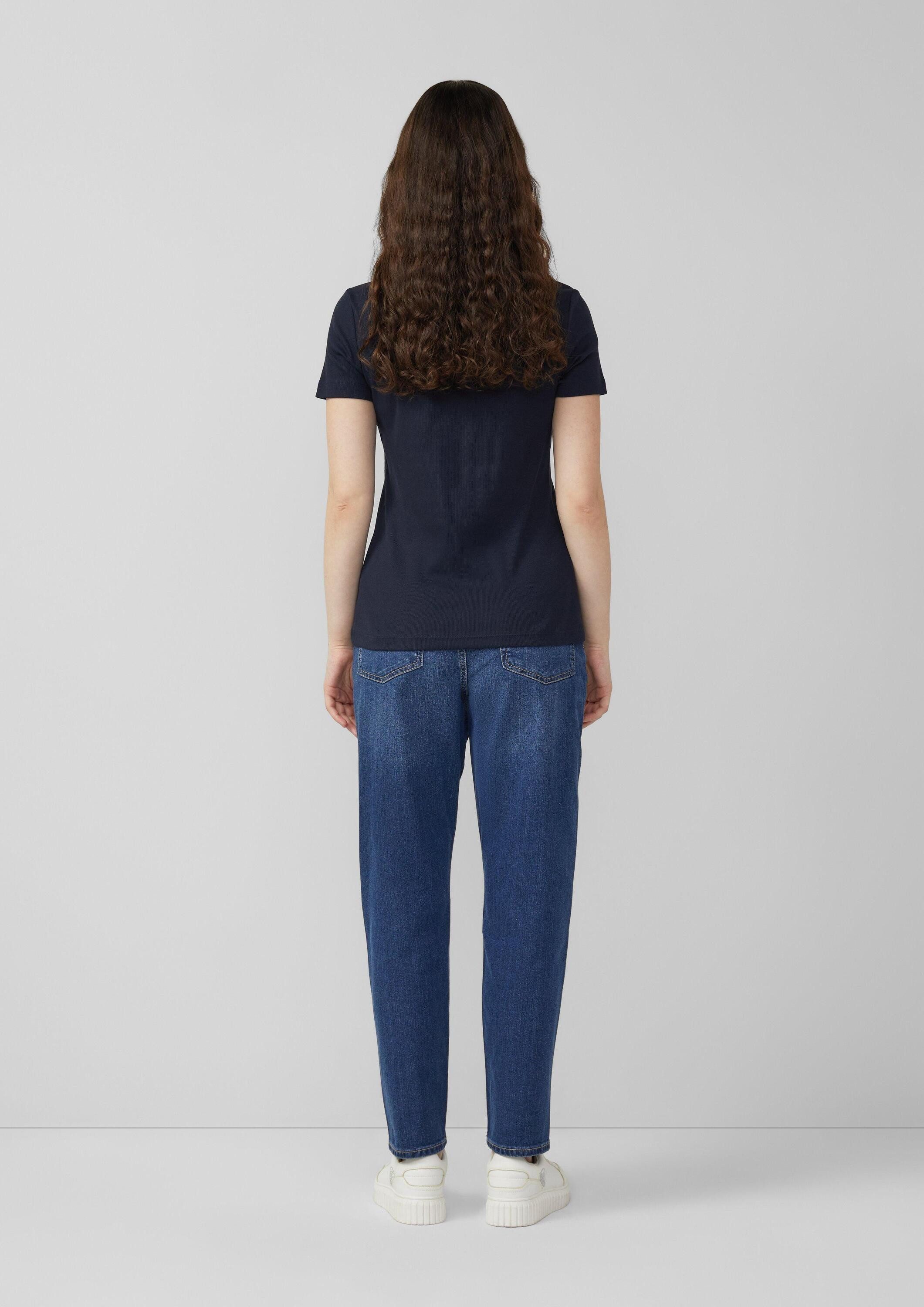 s.Oliver Kurzarmshirt T-Shirt Ripp-T-Shirt mit Spitze am Ausschnitt