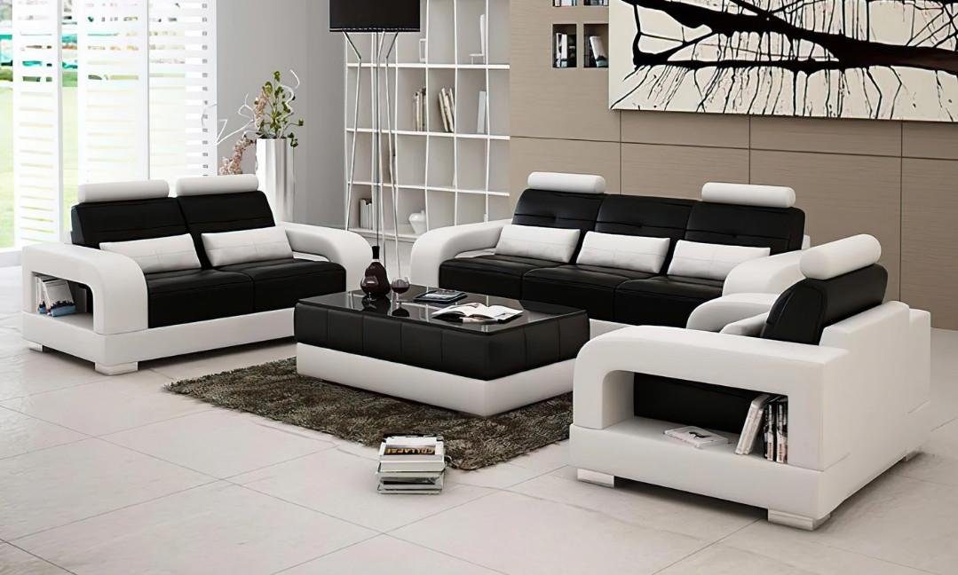 in Leder Europe Couchen Sofas Set Sofa 3+1+1 Design Sofa, Sitzer JVmoebel Modern Made Polster Sofas Schwarz/Weiß