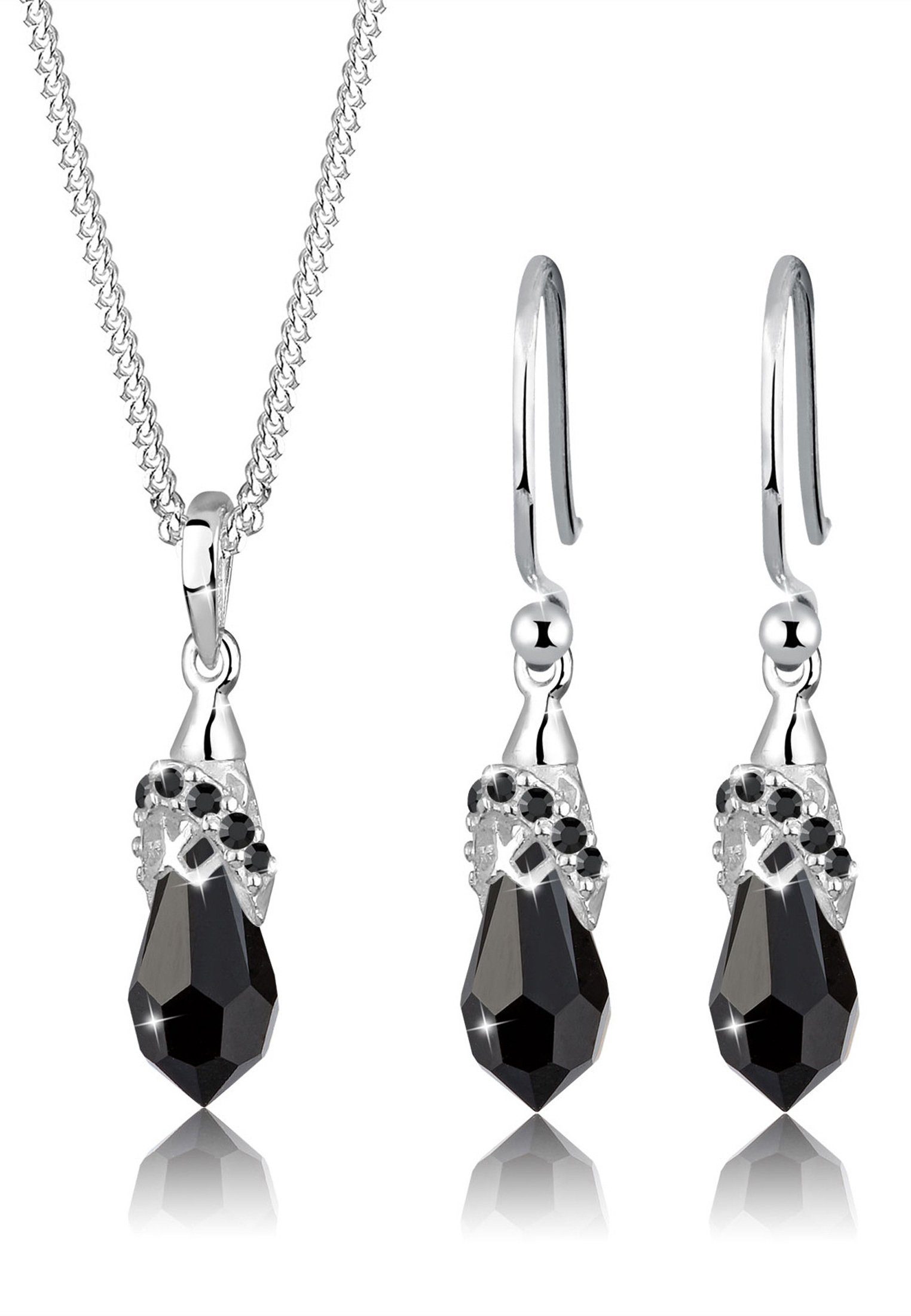 Elli Schmuckset Damen – Halskette & Ohrstecker Mit Kristallen, 925 Sterling Silber Rosé Vergoldet