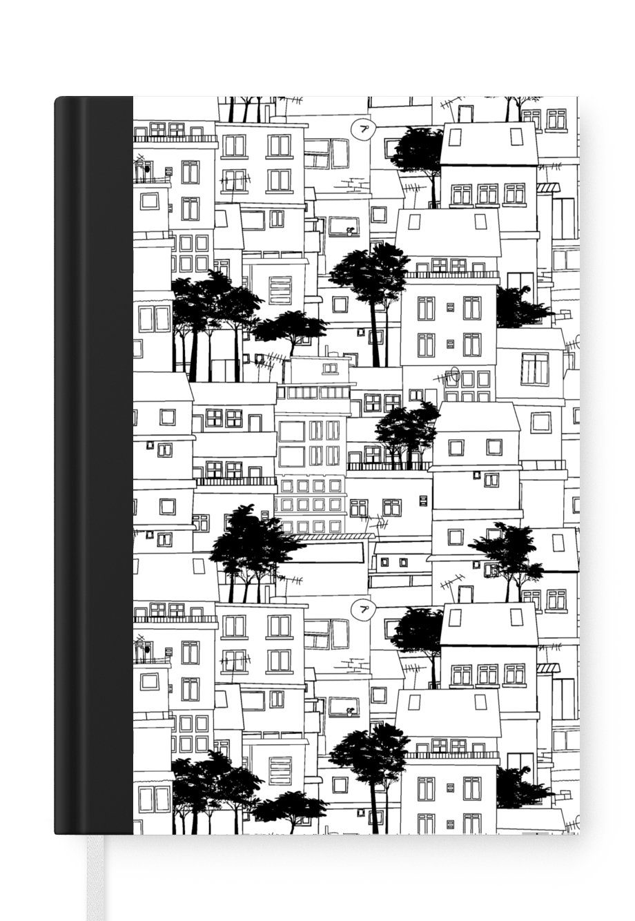 MuchoWow Notizbuch Muster - Bäume - Haus, Journal, Merkzettel, Tagebuch, Notizheft, A5, 98 Seiten, Haushaltsbuch