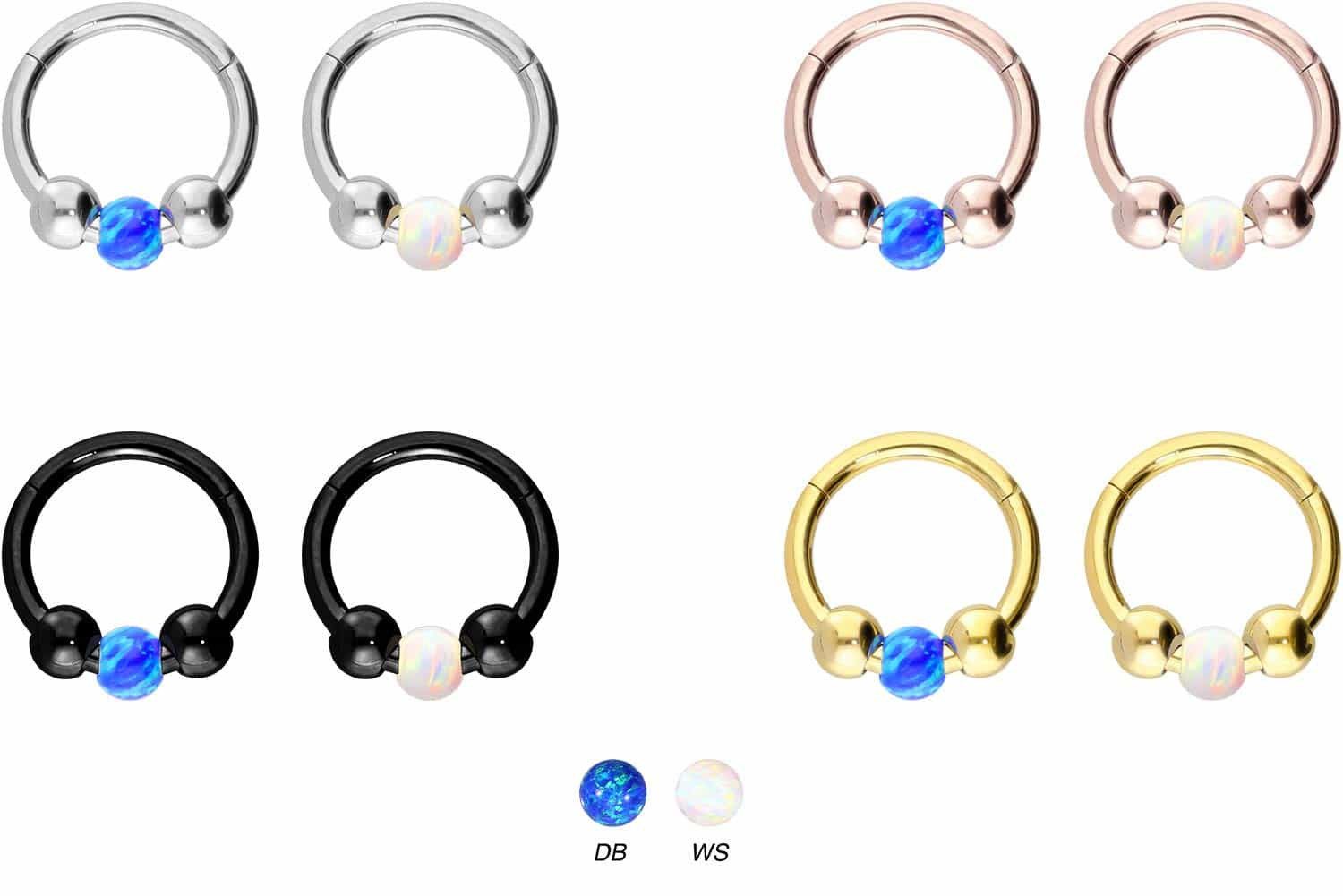 PIERCINGLINE Nasenpiercing Titan Segmentring Clicker SYNTHETISCHE OPALKUGEL Ohrpiercing Septum (Clicker, 1-tlg), Ohrpiercing für Conch, Helix, Tragus, Daith, Lobe