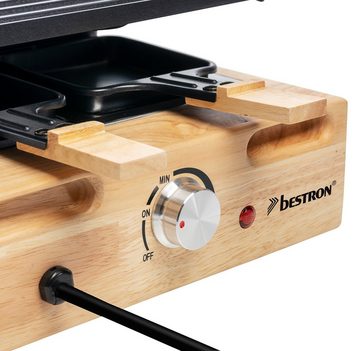 bestron Raclette ARG300BW XL Bambus, 8 Raclettepfännchen, 1500 W, Naturstein- & antihaftbeschichtete Grillplatte, inkl. Pfännchen-Set