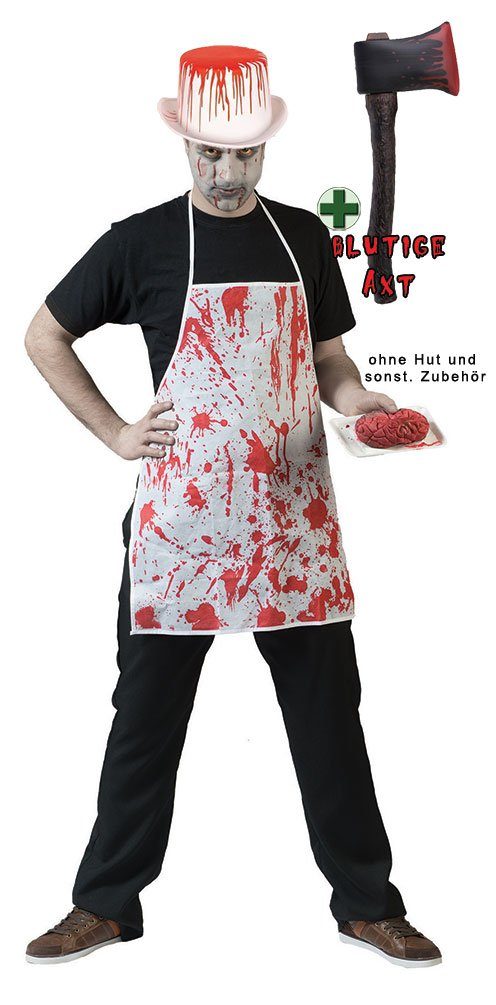 Karneval-Klamotten Zombie-Kostüm Horror Herren blutige Schürze mit Axt, Männer Kostüm Halloween Karneval