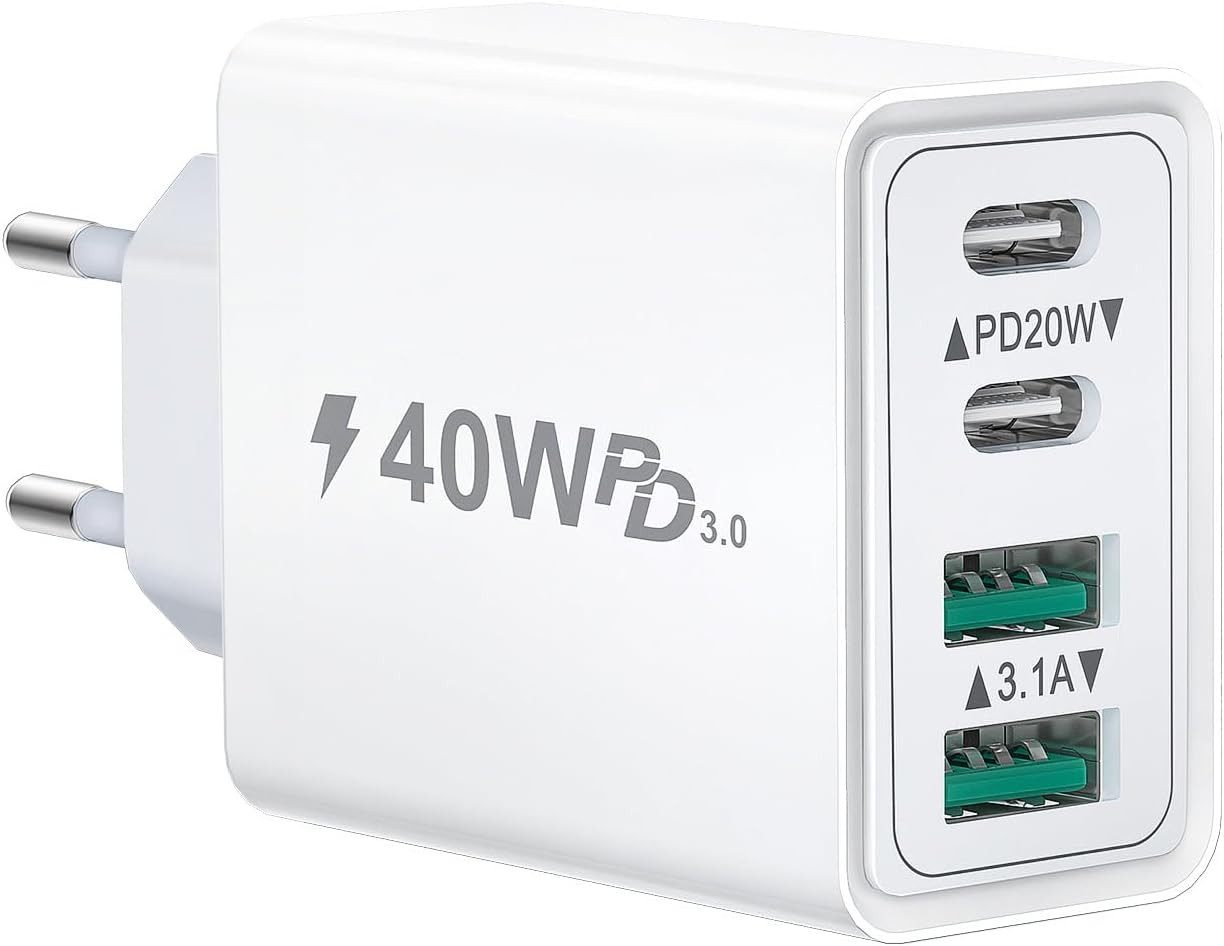 LA CUTE 40W USB-C Ladegerät Schnellladeadapter für iPhone & Samsung USB-Ladegerät (3000 mA, USB-C Schnellladegerät mit Mehrfachanschluss, Enthält 1 Ladegerät mit USB-C- und USB-A-Anschlüssen, 40W Schnellladegerät mit mehreren USB-Ports)