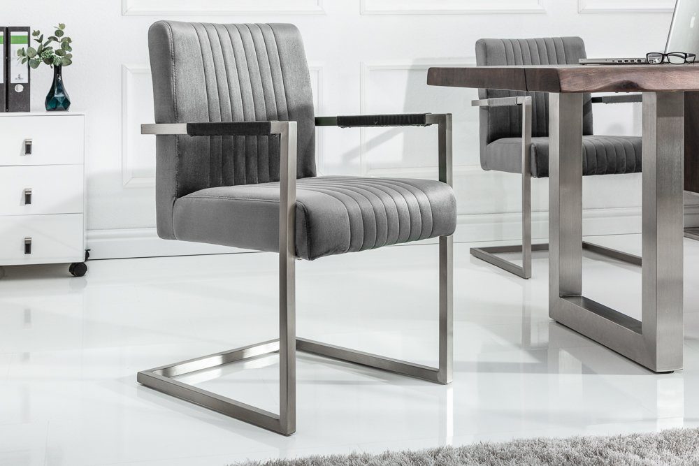 riess-ambiente Freischwinger BIG ASTON grau, Esszimmer · Samt · Edelstahl · Federkern