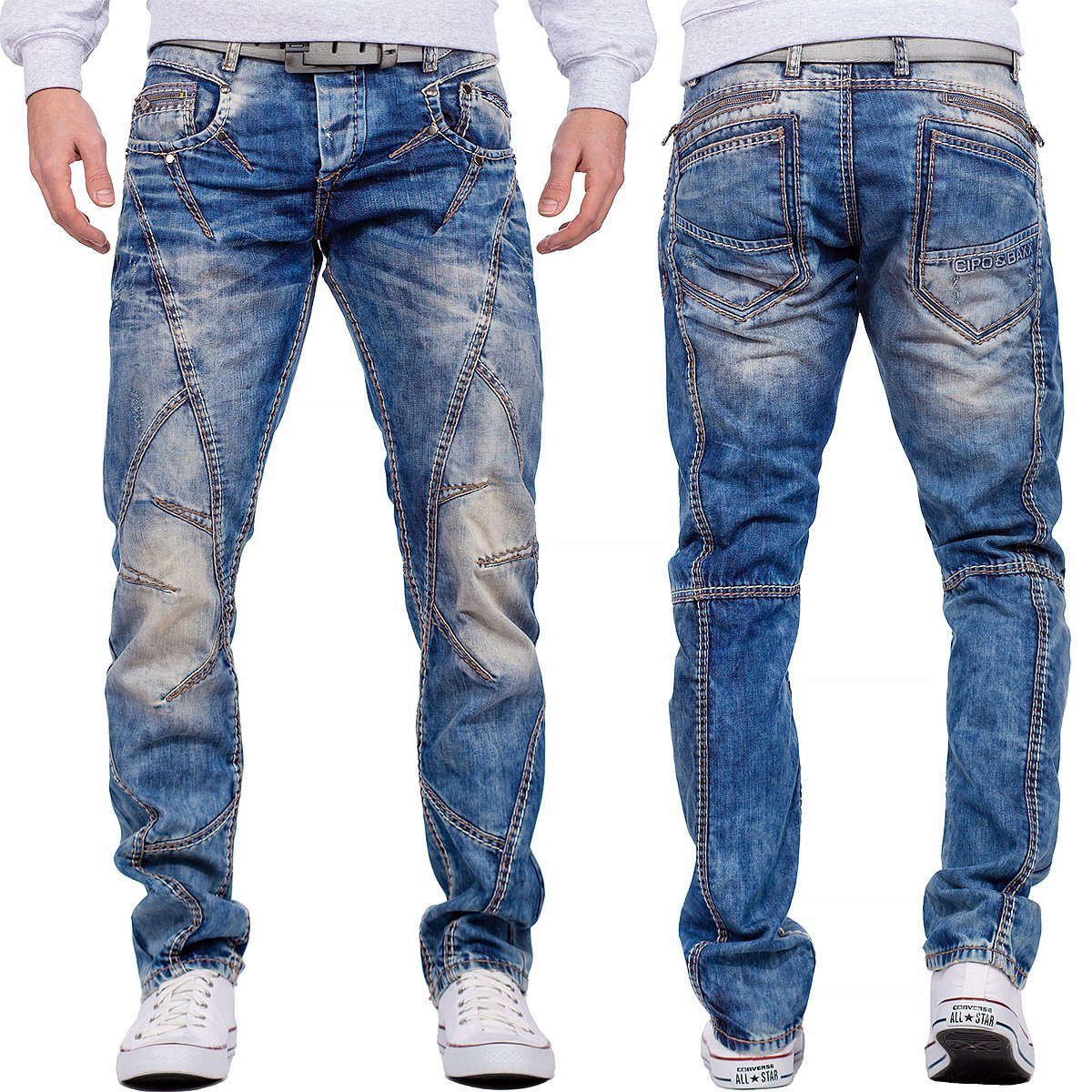 Cipo & Baxx 5-Pocket-Jeans Herren Regular Fit Hose Stonewashed BA-C0894 (1-tlg) mit Verzierungen und dicken Nähten
