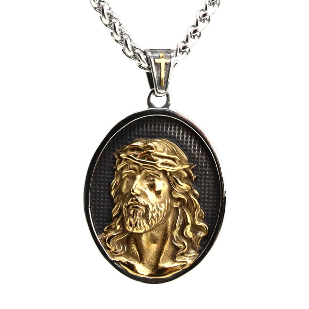 DALMARO Kette mit Anhänger Lederkette Edelstahlkette 316L GOLDEN JESUS, Her günstig online kaufen