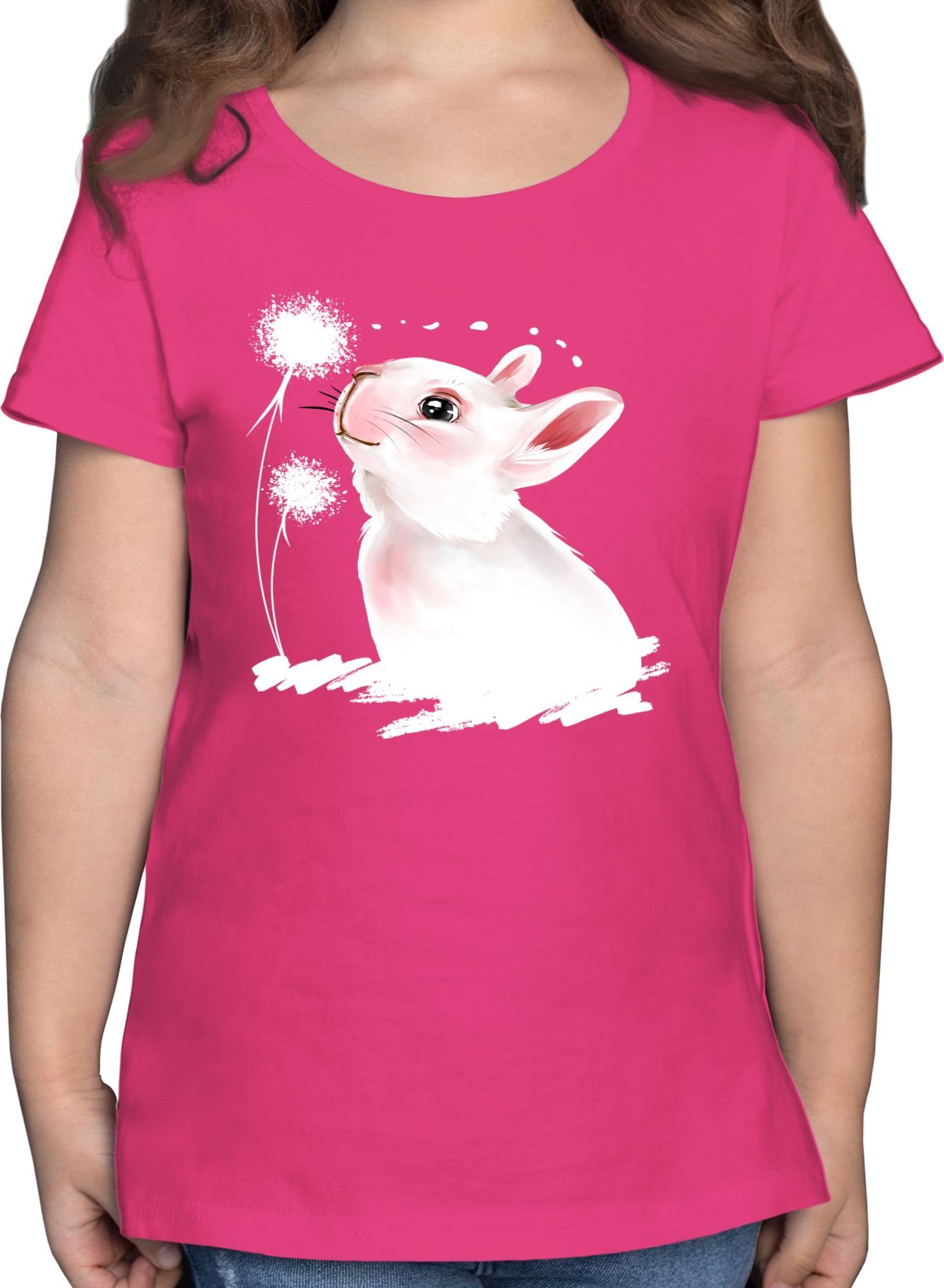 Shirtracer T-Shirt Hase 1 Geschenk Pusteblume mit Fuchsia Ostern