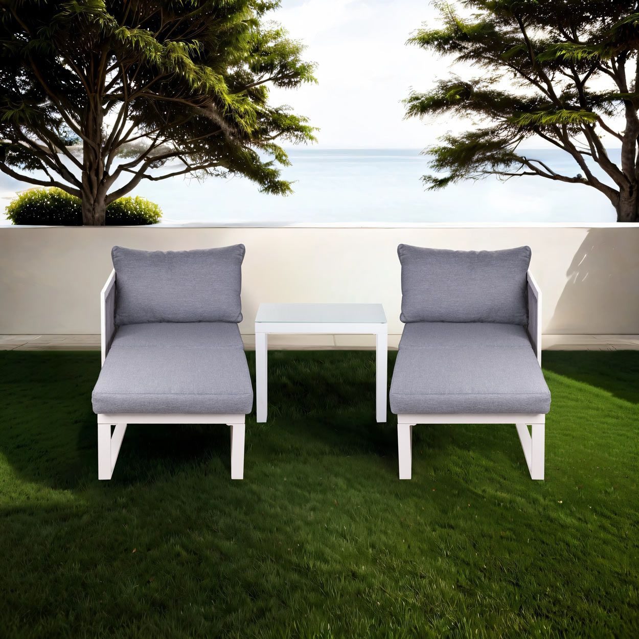 OUTLIV. Loungeset OUTLIV. Oscar Loungeset inkl. Loungetisch Aluminium/Polypropylen, Rostfrei, Witterungsbeständig, Schnelltrocknend, Reißfest