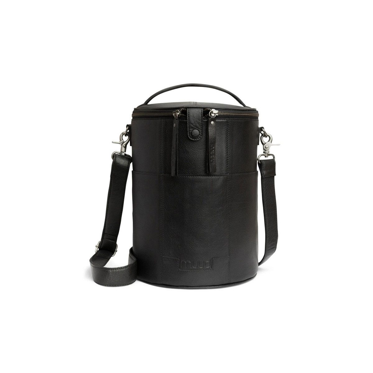 muud Handtasche Lederorganizer rund mit Henkel, groß Saturn XL Black