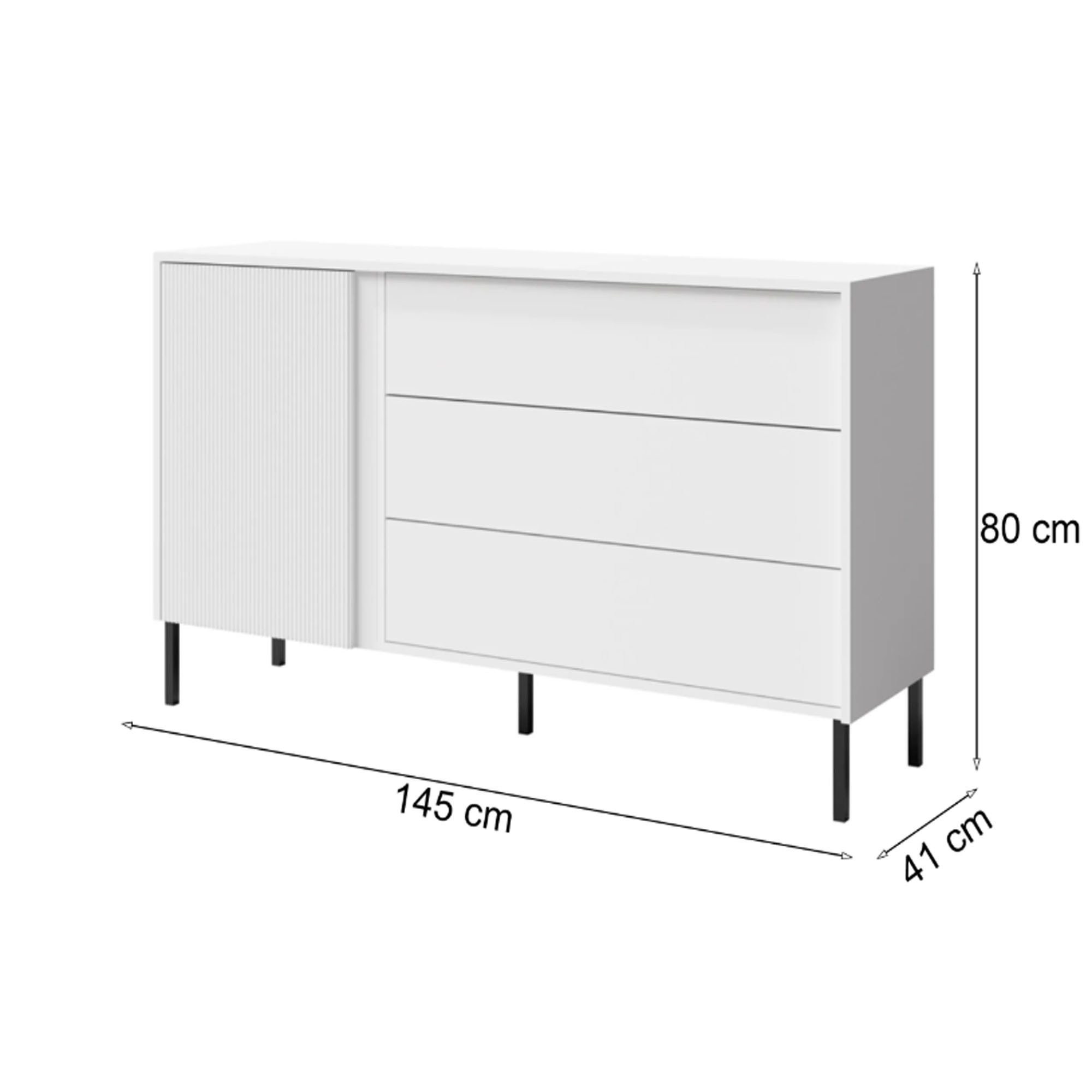 Beautysofa Kommode MIA 03 Weiß mit Lamellen an der Front, Möbel aus MDF-Platten