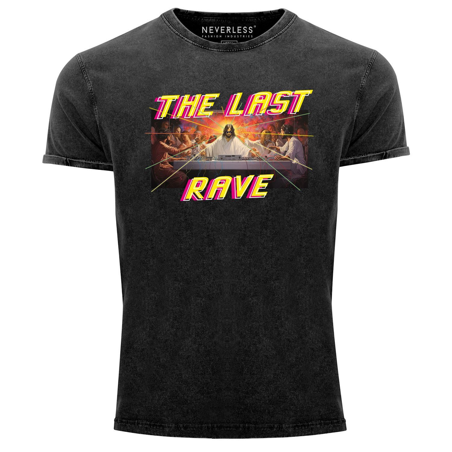Print-Shirt Herren Vintage Techno The Last Rave Parodie Das letzte Abendmahl