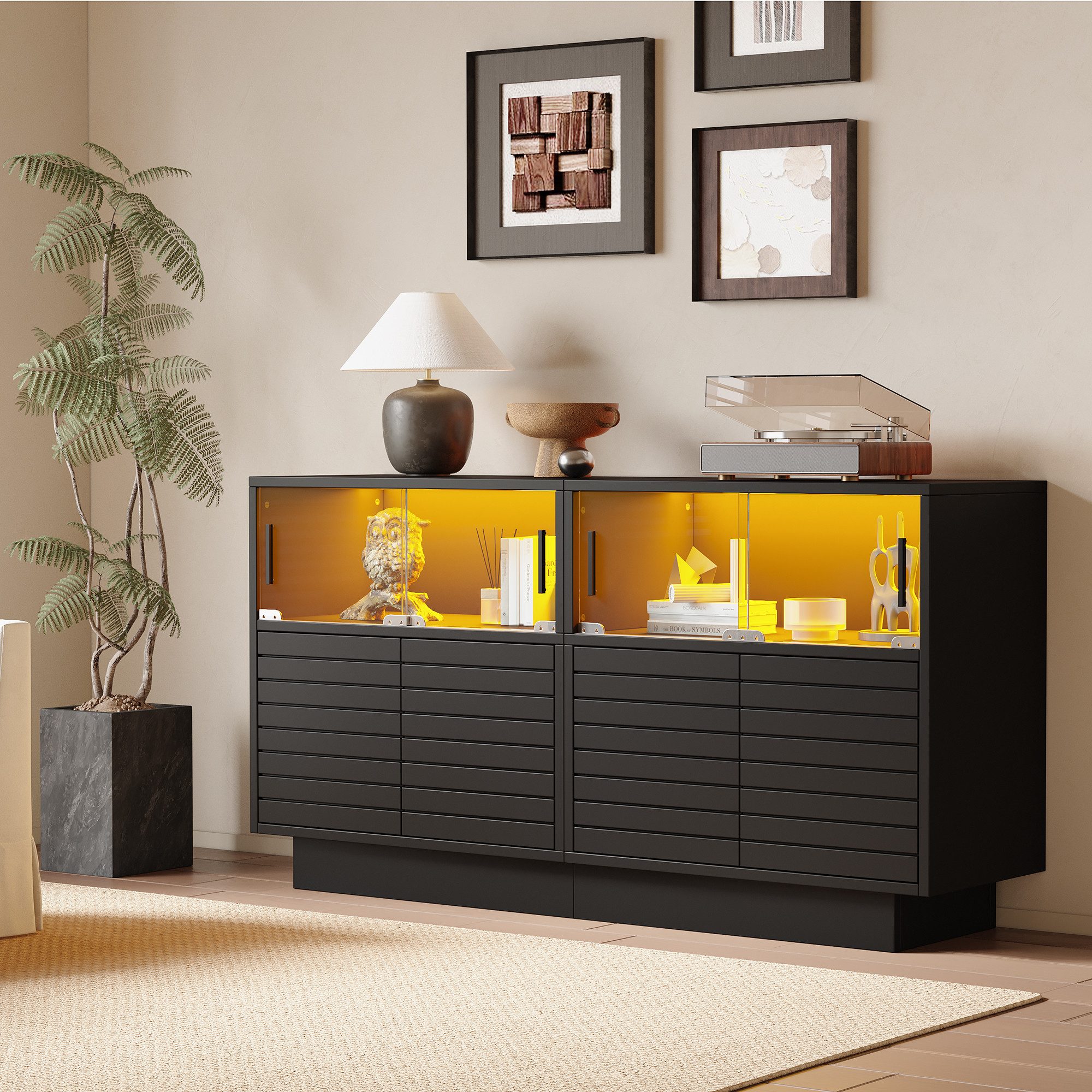 Merax Sideboard Vitrinenschrank mit LED-Beleuchtung (Buffetschrank Anrichte günstig online kaufen