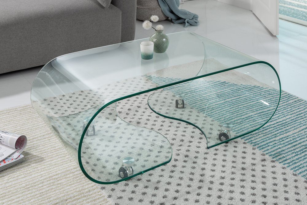 FANTOME riess-ambiente Design Rollen rund 90cm Glas · Couchtisch auf · · Modern transparent, · Wohnzimmer