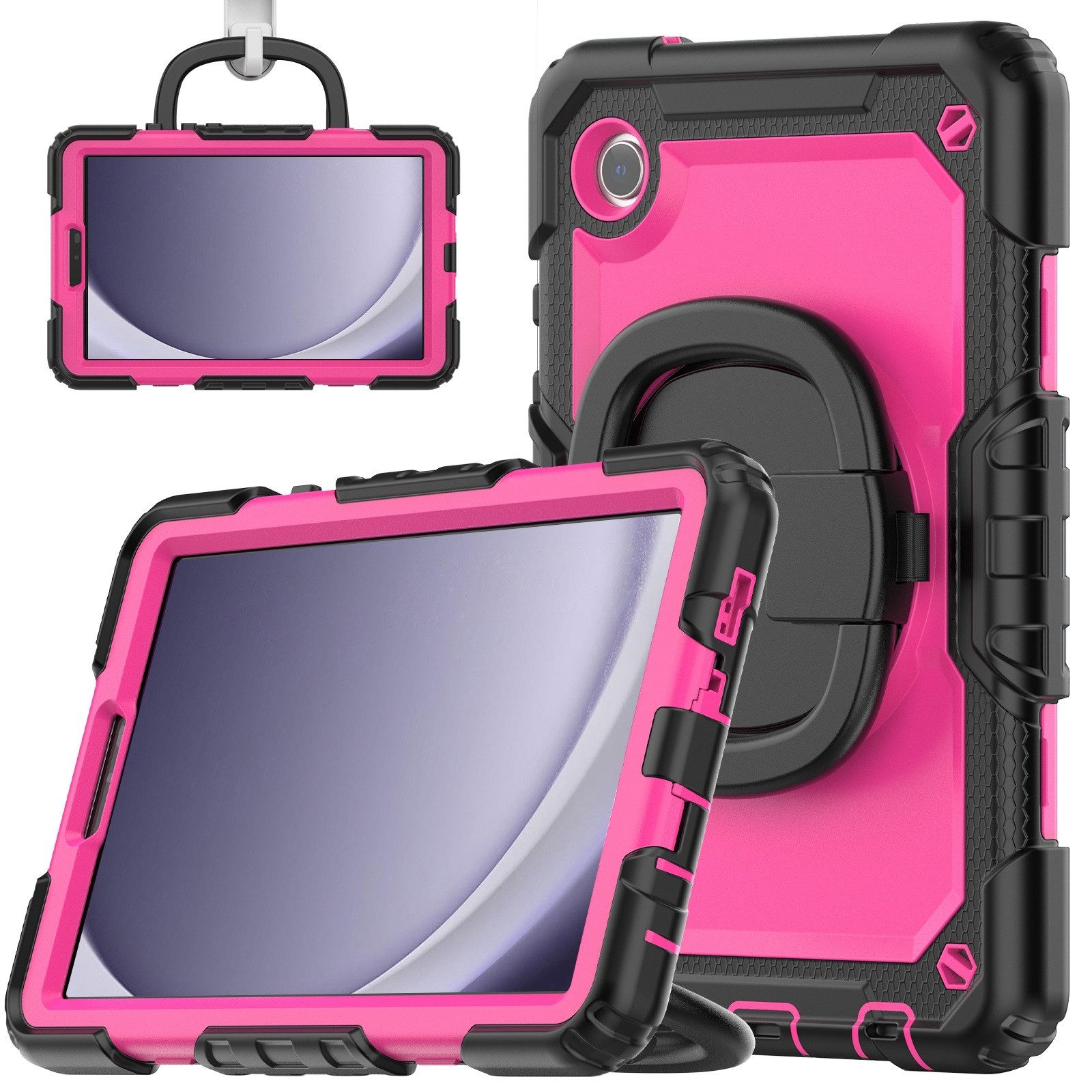 Wigento Tablet-Hülle Für Samsung Galaxy Tab A9 aufstellbare 360 Hybrid Tasche + Gurt