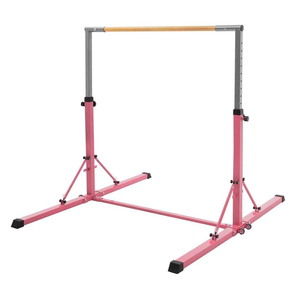 Hauki Turnreck Kinder Gymnastik Turnstangen Trainingsgeräte bis 100kg Indoor/Outdoor, Heimtraining Reckstange faltbar & höhenverstellbar 95,5-150cm Pink