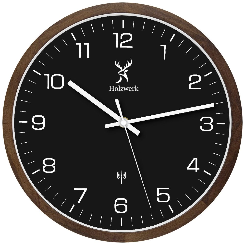 Holzwerk Funkwanduhr Designer Loft Funk Holz Wand Uhr, römische Ziffern (Na günstig online kaufen