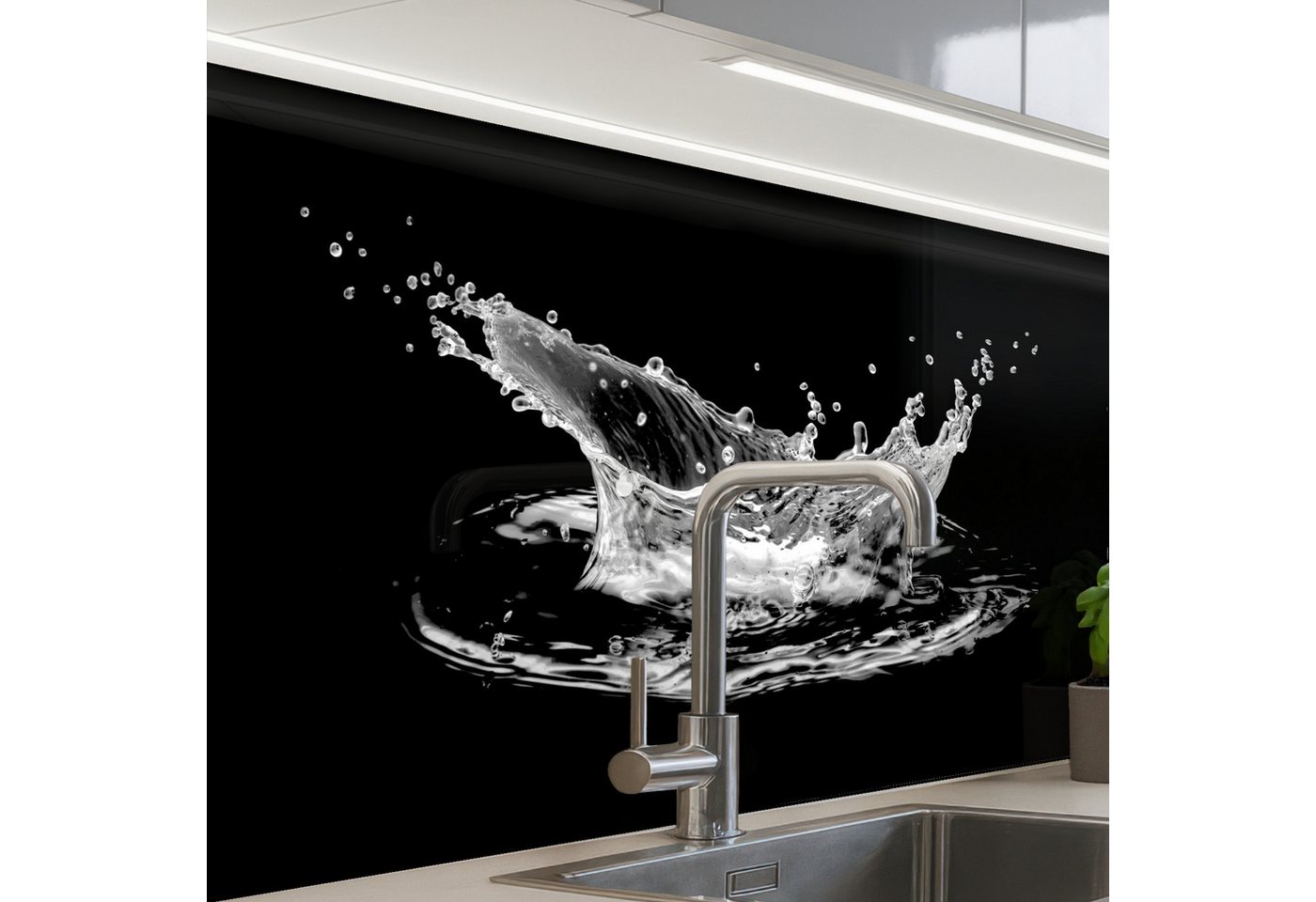 KitchenYeah Küchenrückwand Muster selbstklebend (keine Folie) Wasser - Splash - Wasser - Schwarz, (1-tlg), Spritzschutz, Küche, Rückwand, Küchenwand, Küchenfront, 30x20 cm