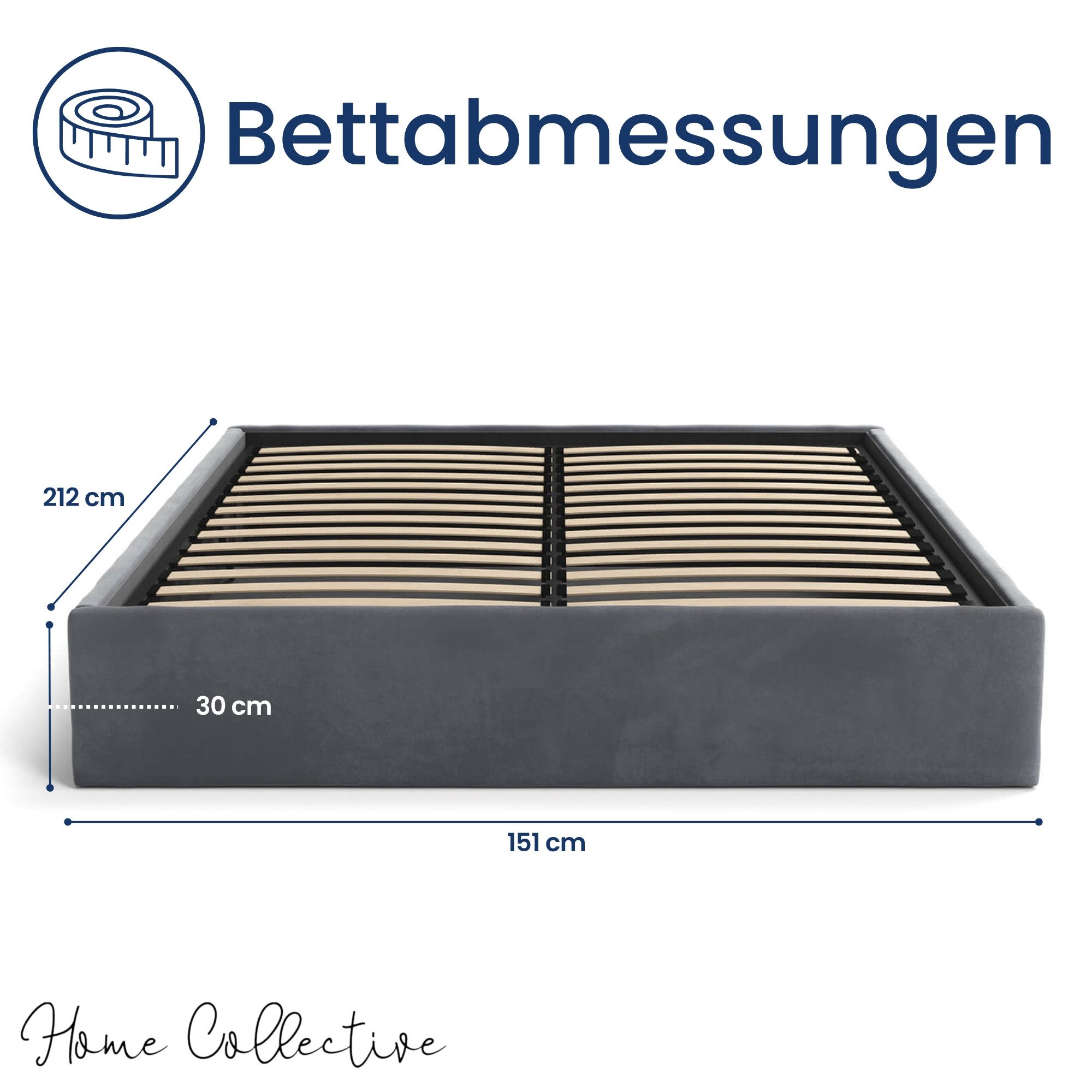 Home Collective Polsterbett Bett Doppelbett Bettgestell mit Lattenrost & Stauraum, platzsparend ohne Kopfteil, weiche Samtpolsterung, 140x200 cm graphit – Bild 3 von 5