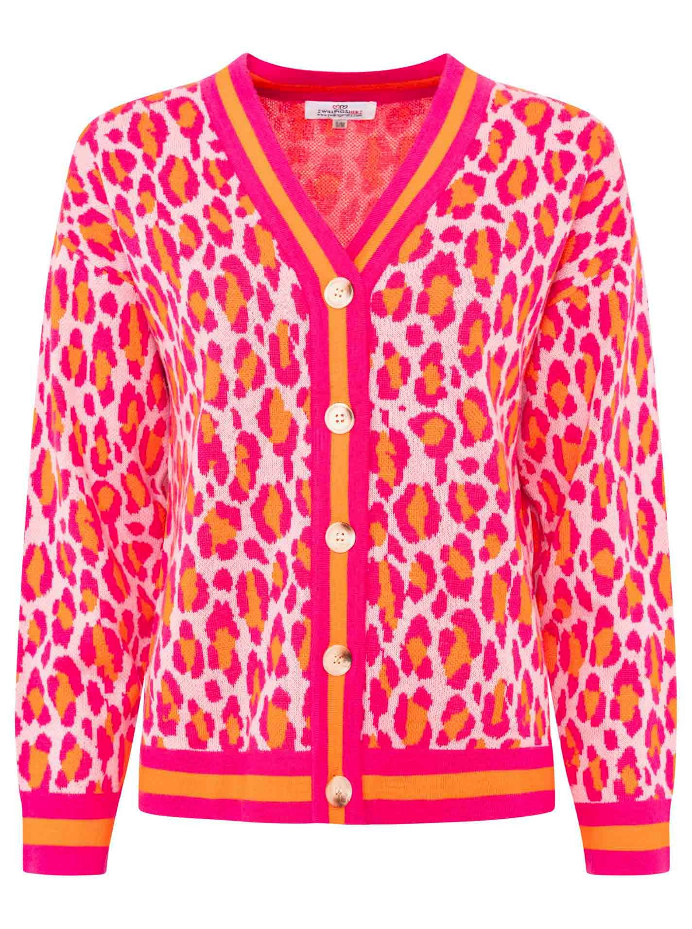 Zwillingsherz Strickjacke "Leo Streifen" mit Knöpfen, Leomuster und Streifenbündchen