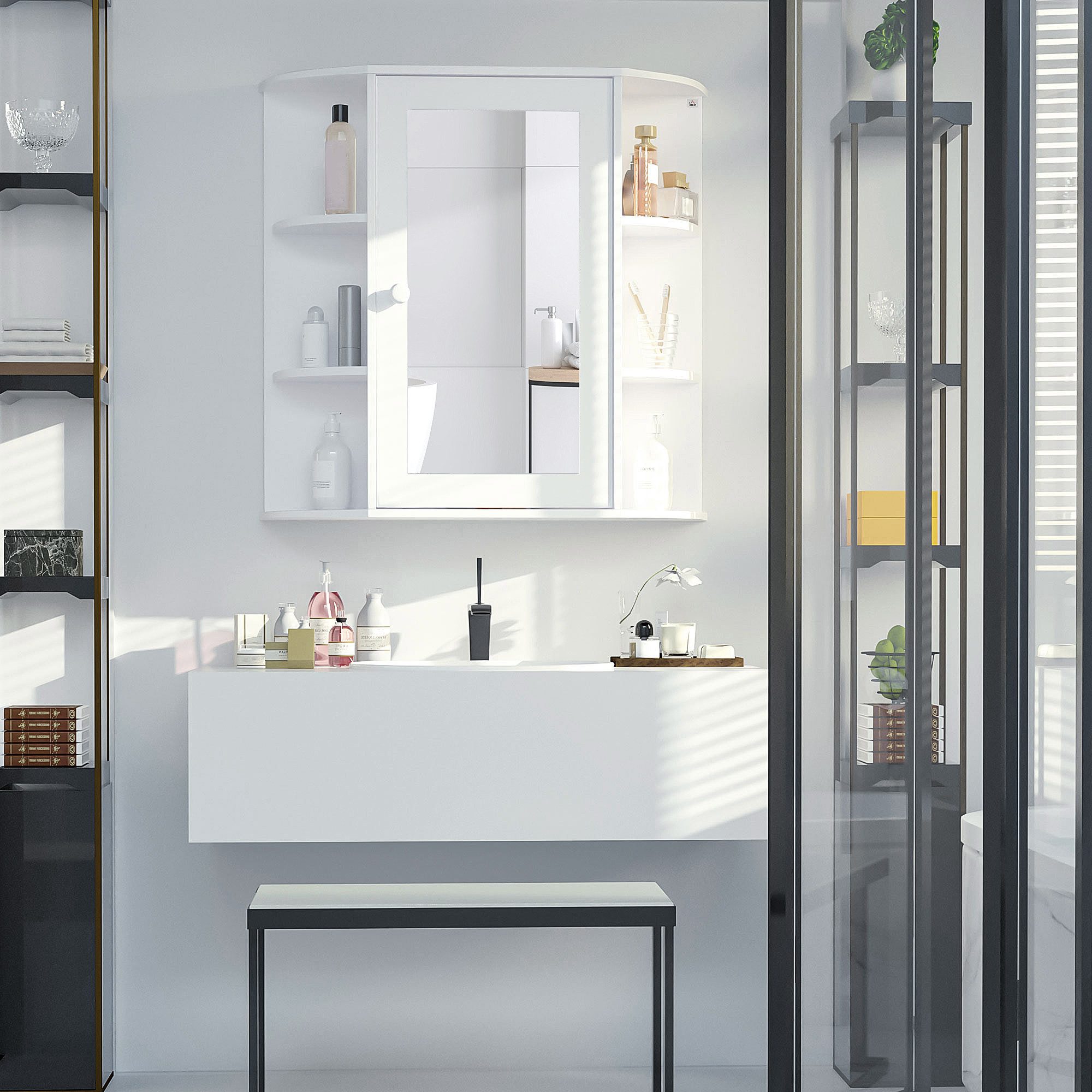 HOMCOM Spiegelschrank Badspiegel Wandmontage mit 8 günstig online kaufen