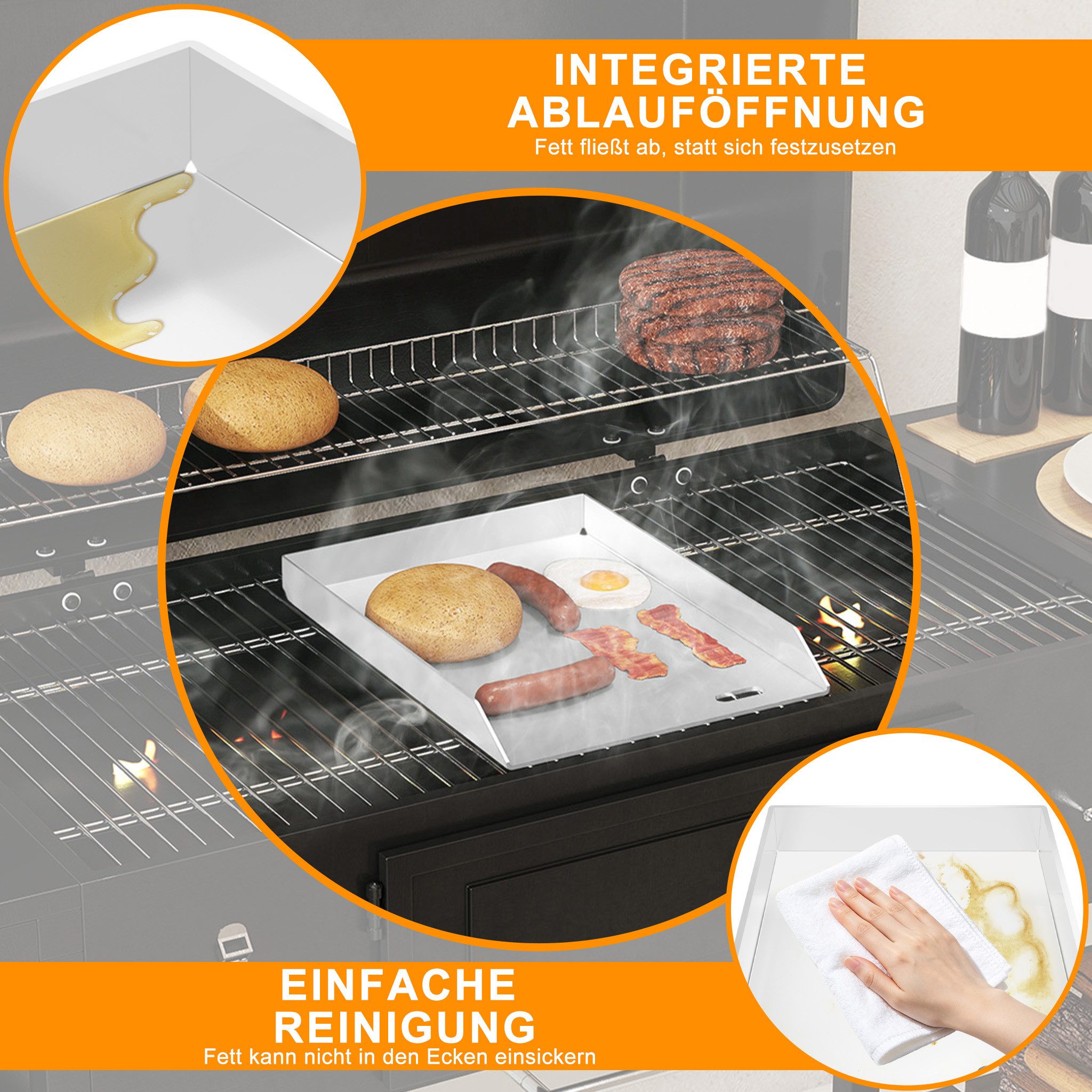 FIVMEN Grillplatte Edelstahl Grill Platte Set BBQ Plancha Gasgrills Universal Grillschale, für Gleichmäßige Hitzeverteilung Inbegriffen Grillspachtel – Bild 4 von 5