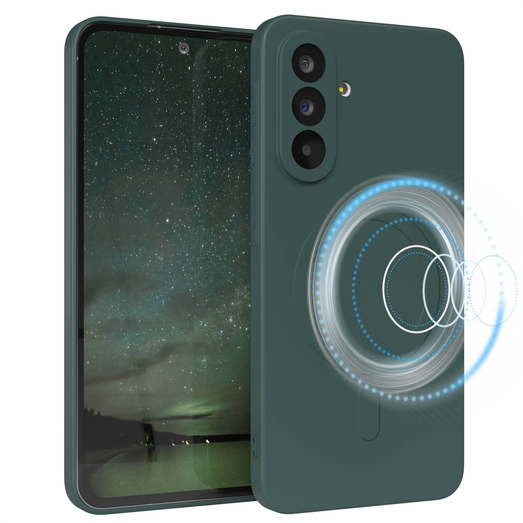 EAZY CASE Handyhülle für Samsung Galaxy A56 Hülle Silikon 6,7 Zoll, MagSafe Case Silikon kratzfestes Bumper Cover Qi-Charging Dunkelgrün